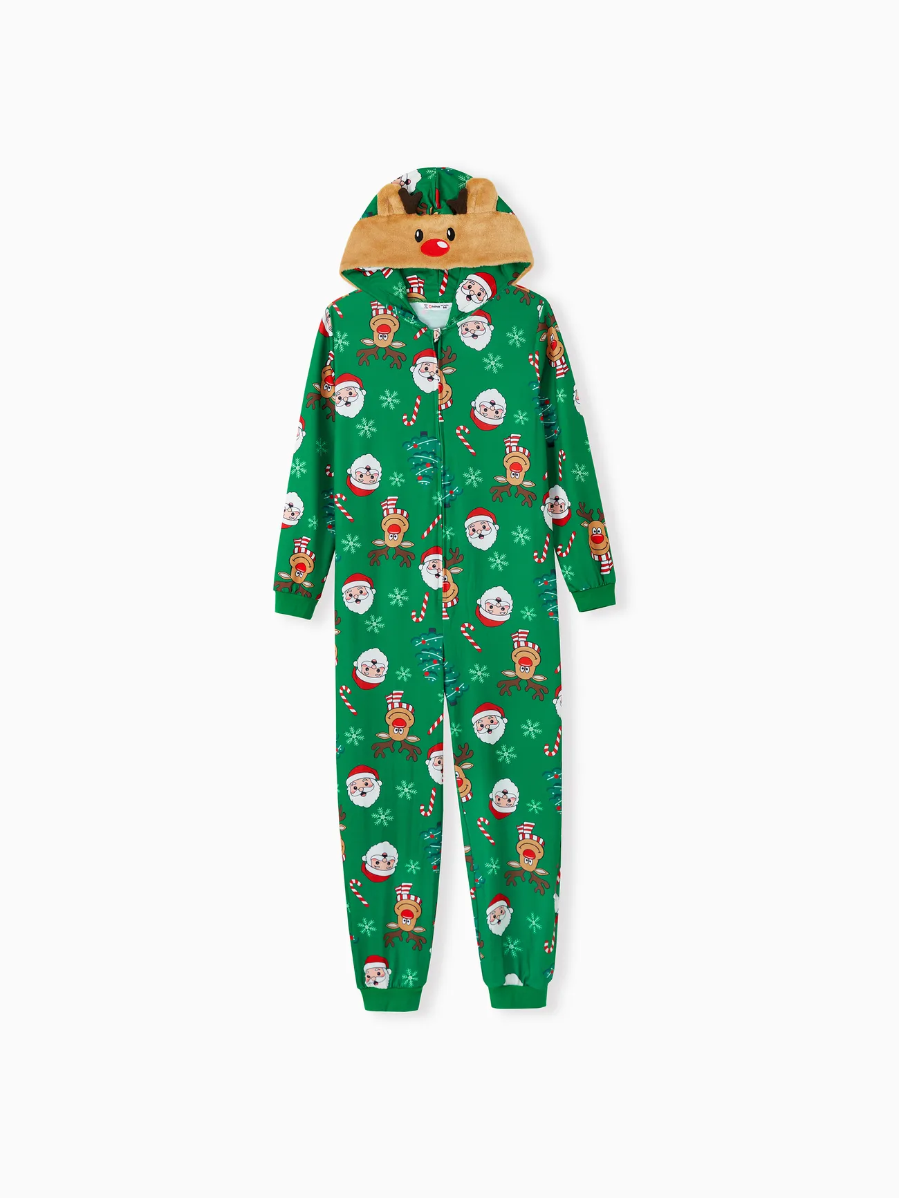 

Green Christmas Family Pajamas Sets 3D Reindeer Hooded Allover Print Onesies