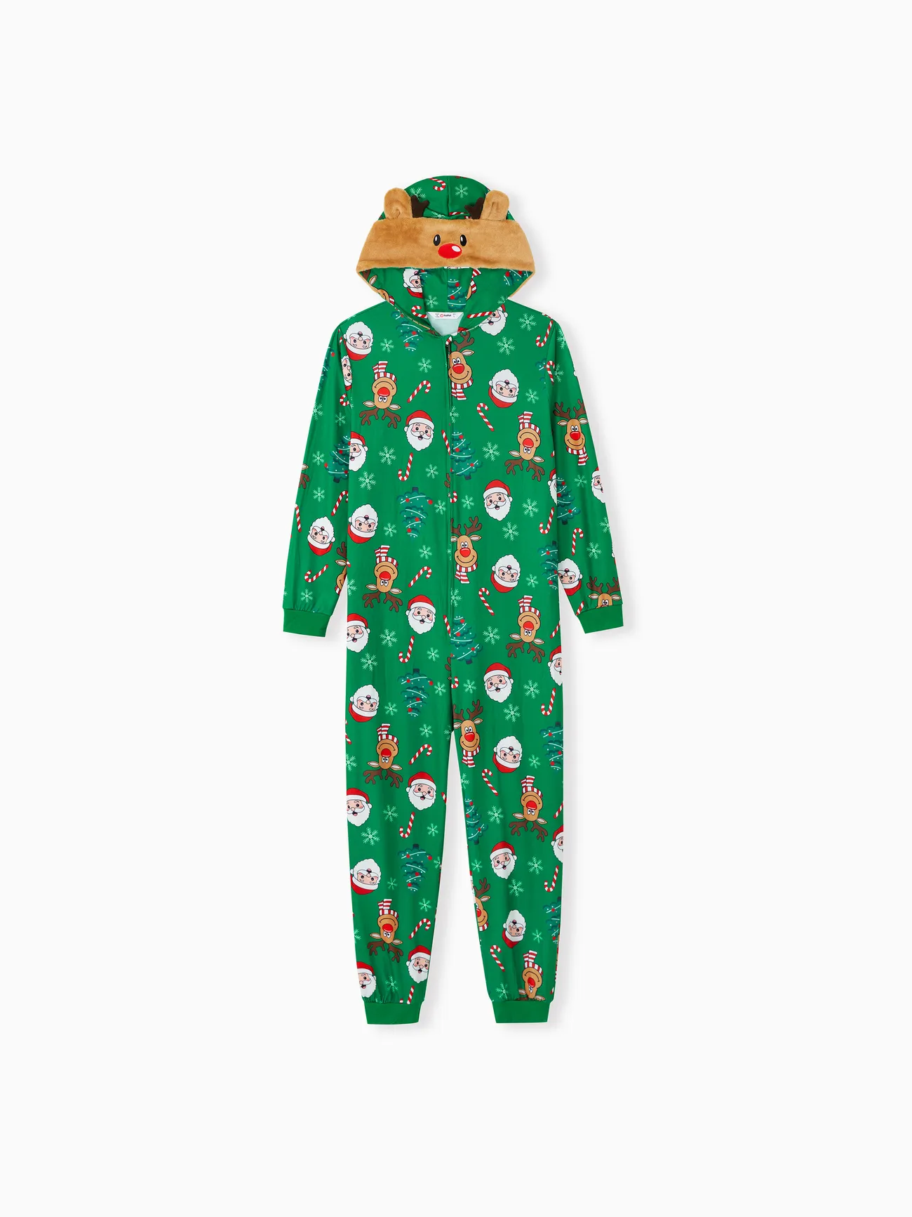 

Green Christmas Family Pajamas Sets 3D Reindeer Hooded Allover Print Onesies