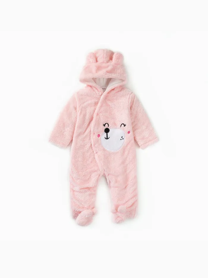 Bear Design Fleece Hooded Footed/footie Long-sleeve Baby Jumpsuit