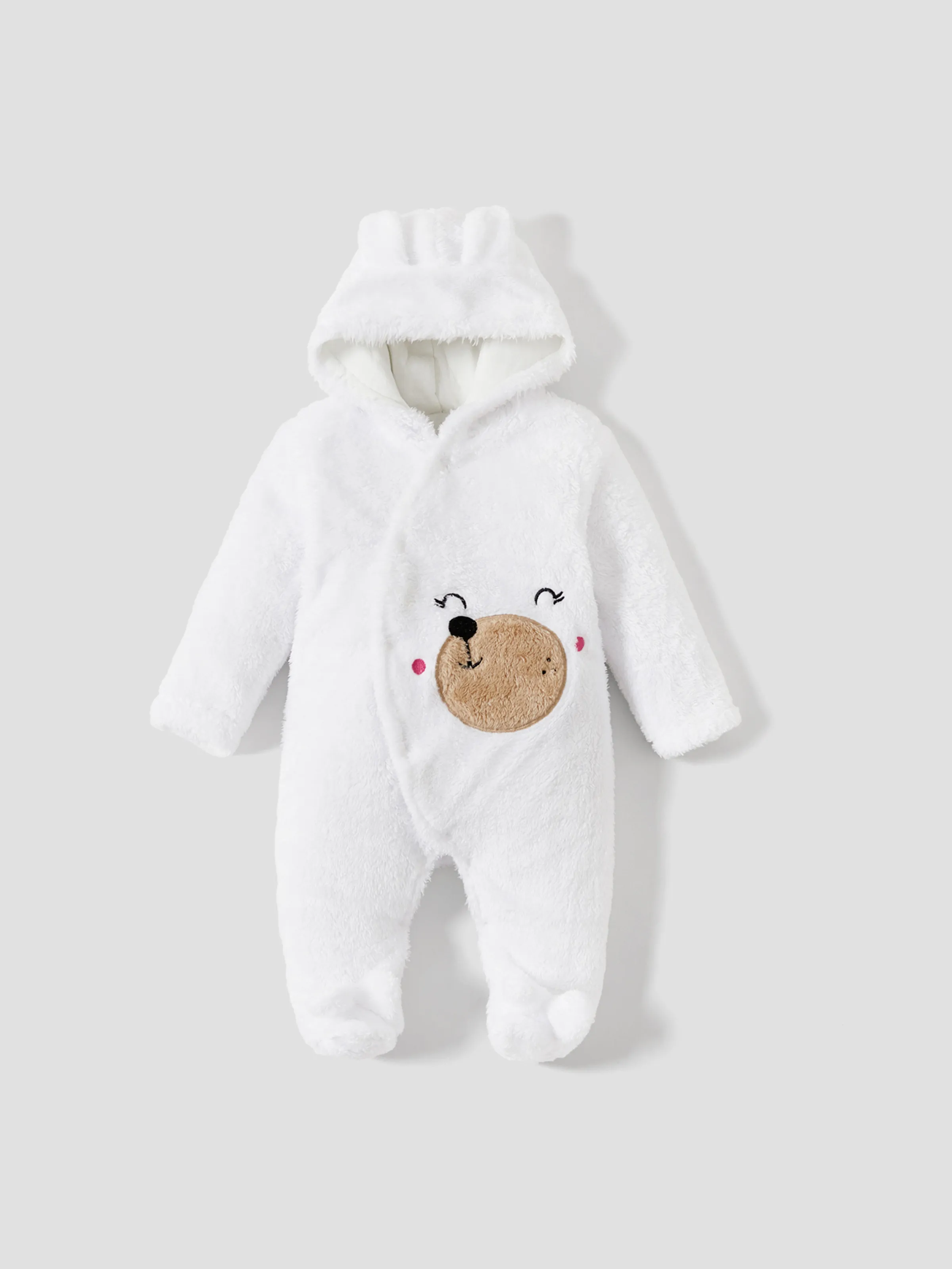 Bear Design Fleece Hooded Footed/footie Long-sleeve Baby Jumpsuit