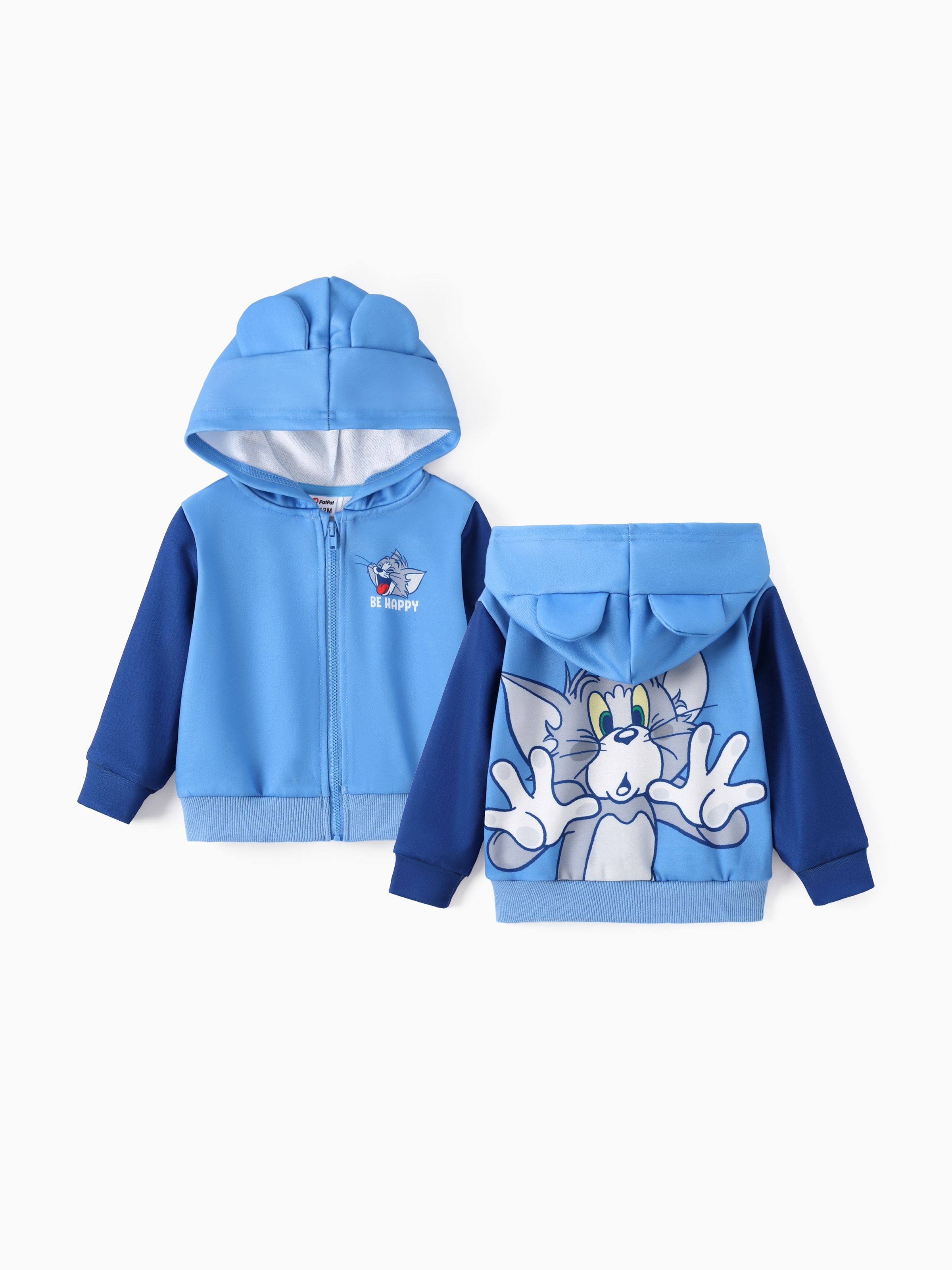 

Tom and Jerry Baby/Toddler Boy 1pc Character Pattern Colorblock Hooded Jacket With 3D Ears