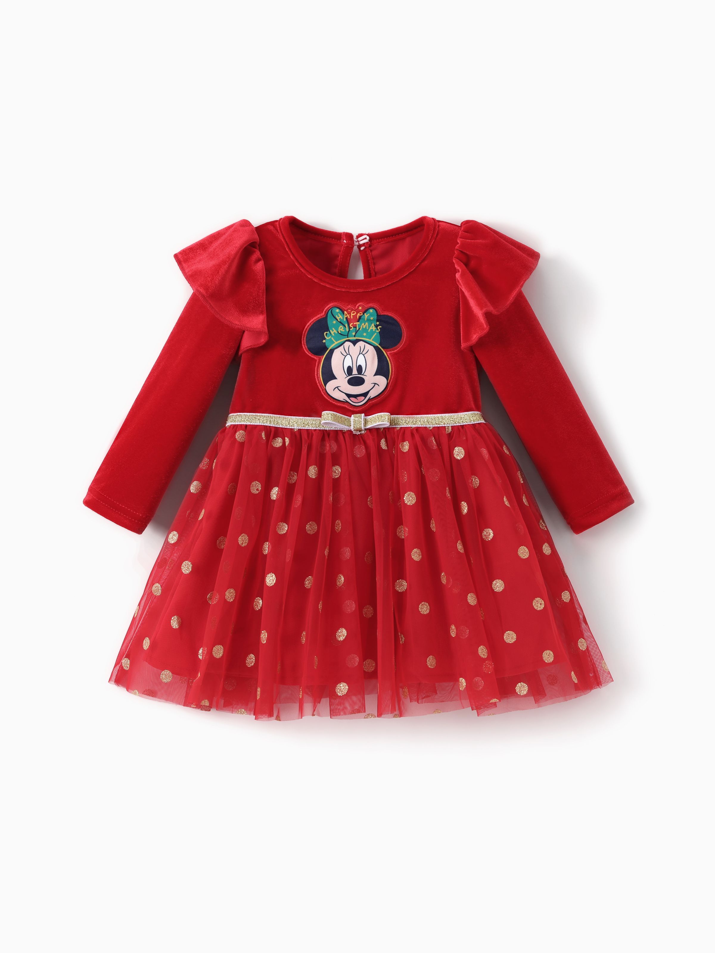 

Disney Mickey and Friends Baby/Toddler Girl 1pc Christmas Minnie Mouse Velvet Polka Dots Mesh Dresses