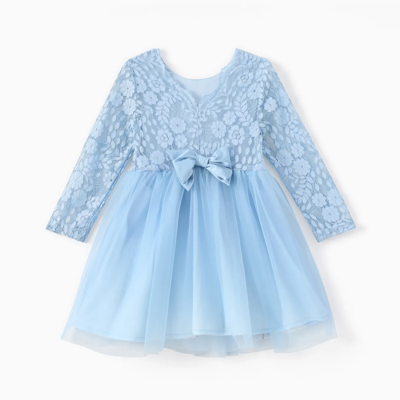 Light Blue - Disney Frozen Toddler Girl 1pc Elsa Lace Bowknot Mesh Long-sleeve Dress - image 2