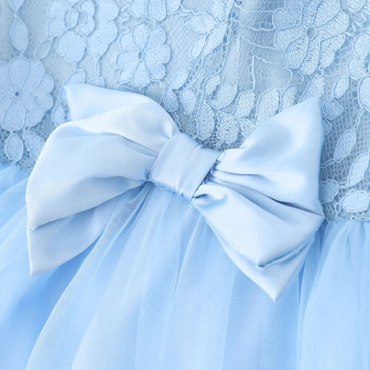 Light Blue - Disney Frozen Toddler Girl 1pc Elsa Lace Bowknot Mesh Long-sleeve Dress - image 6