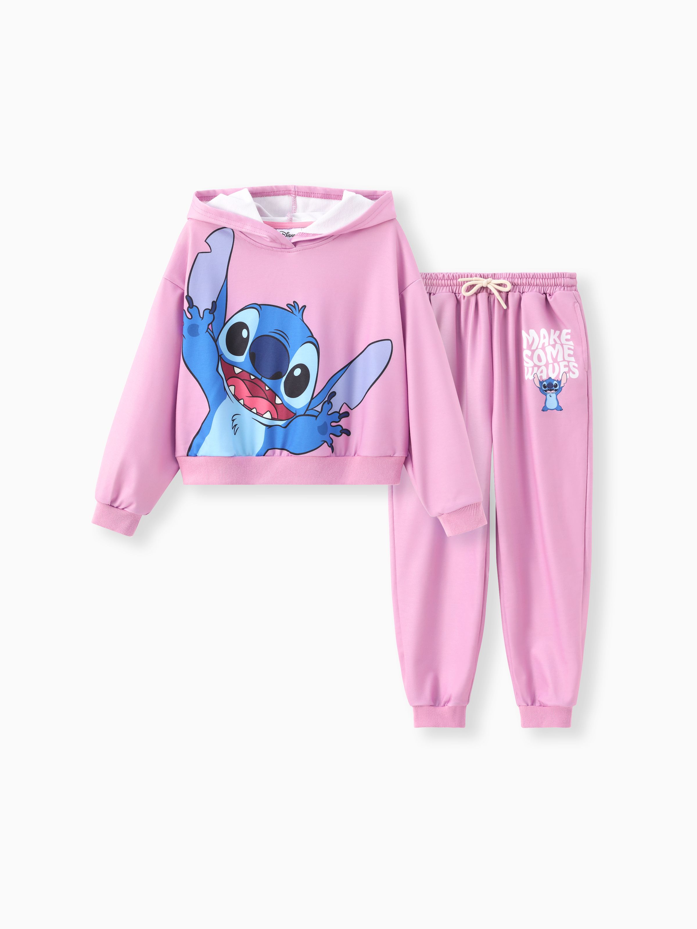 

Disney Stitch Kid Girl 2pcs Character Letter Pattern Hoodies And Pants Set