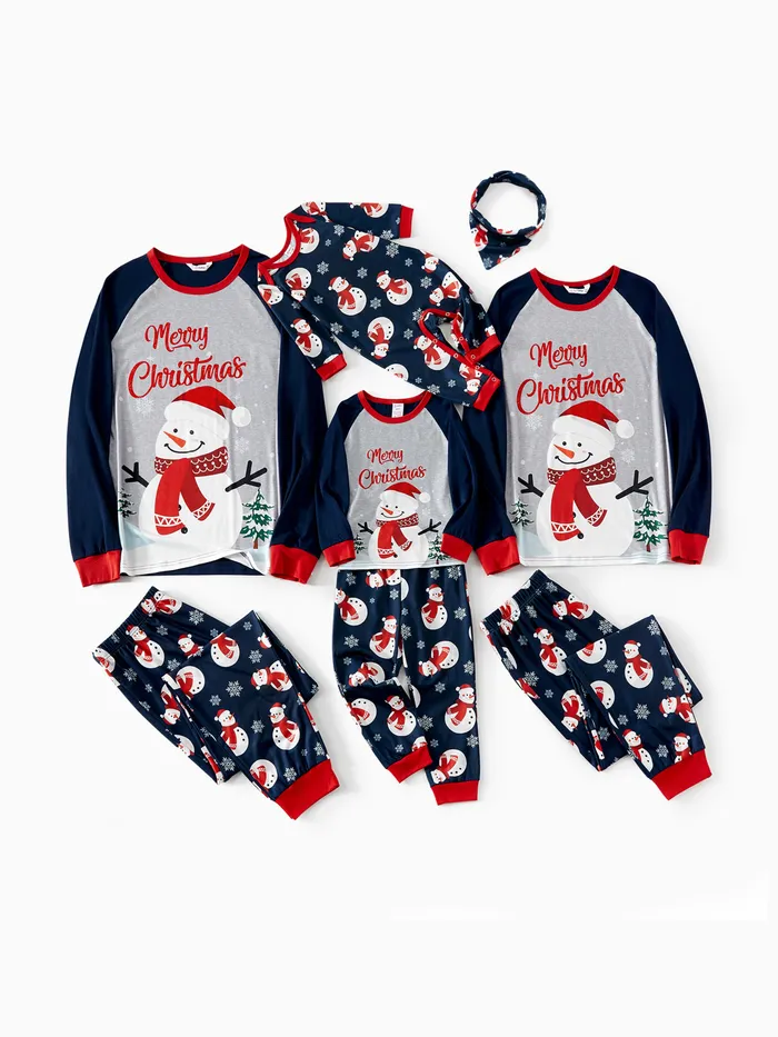 Christmas Snowman & Letter Print Family Matching Raglan-sleeve Pajamas Sets 