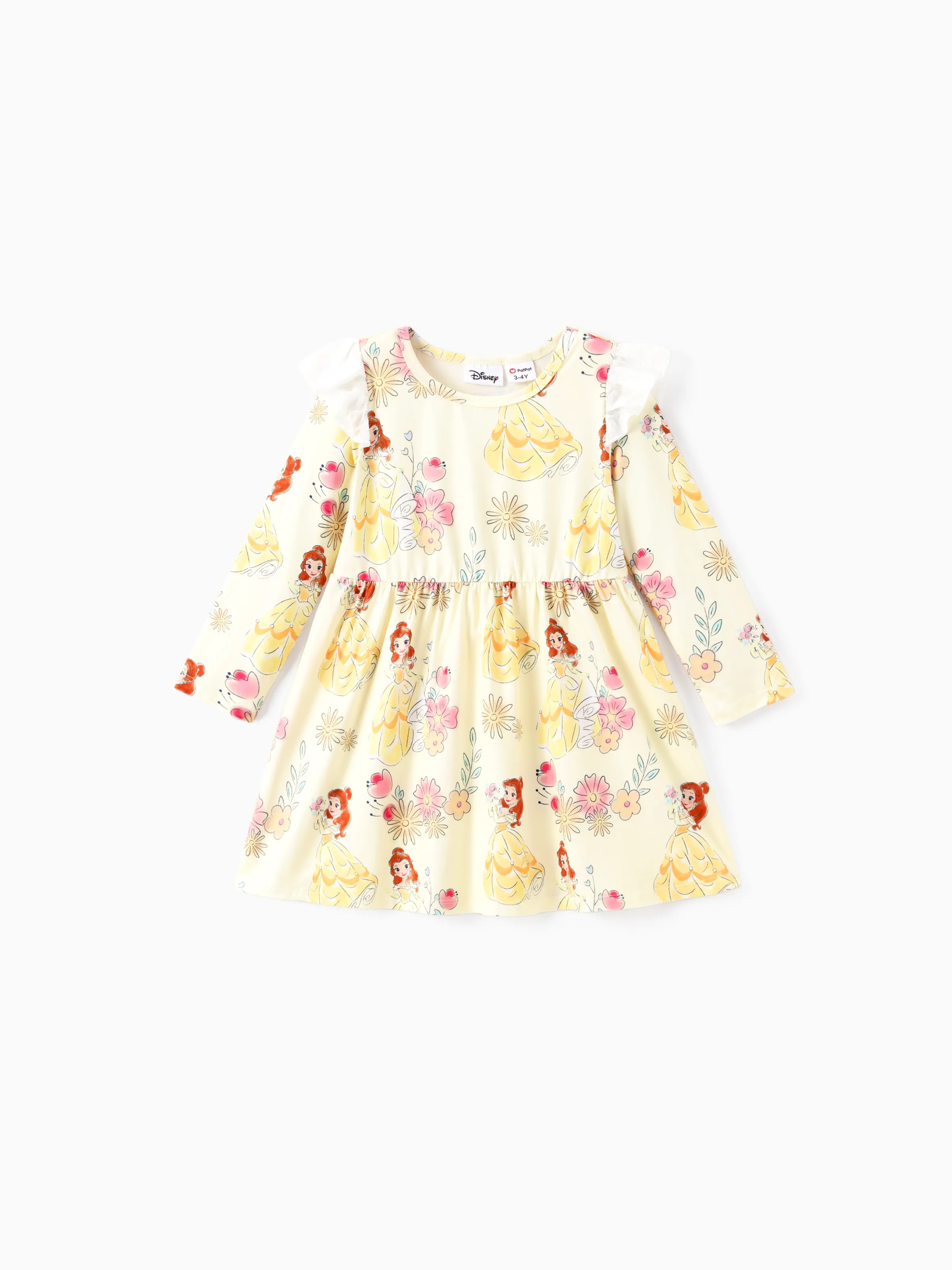 Disney Princess Baby Girl Floral Character Print Ruffled Long-Sleeve Dress