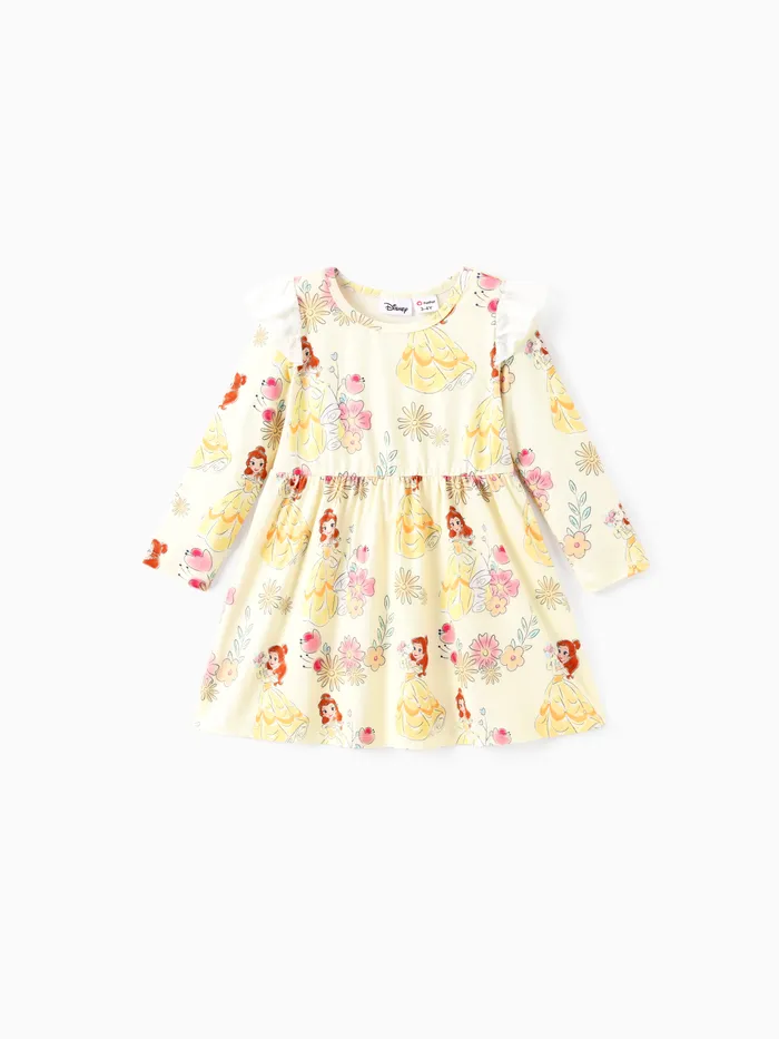 Disney Baby Girl Floral & Character Print Vestido de manga larga con volantes 