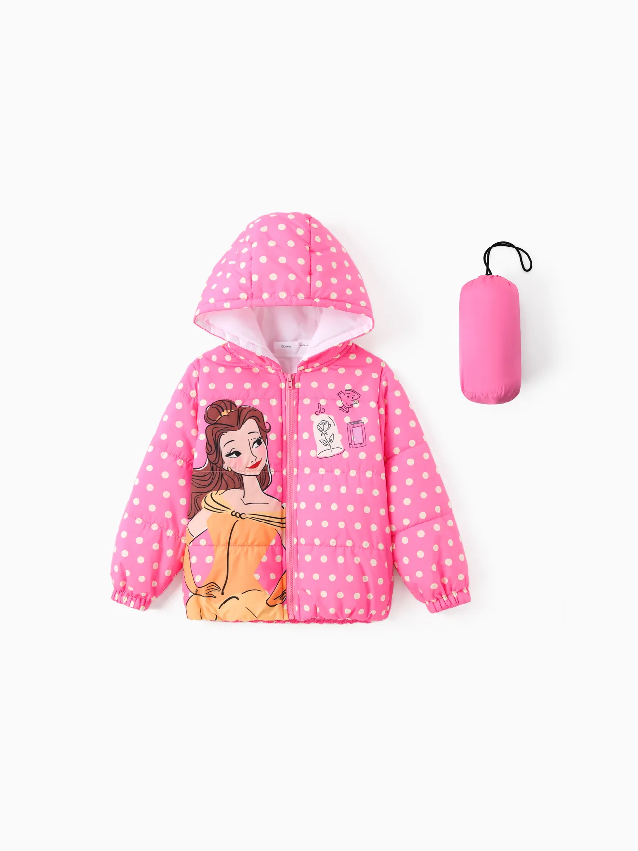 

Disney Princess Toddler Girl 2pcs Cindere/Belle/Ariel Heart/Dots/Gradient Print Hooded Jacket Coat With Storage Bag