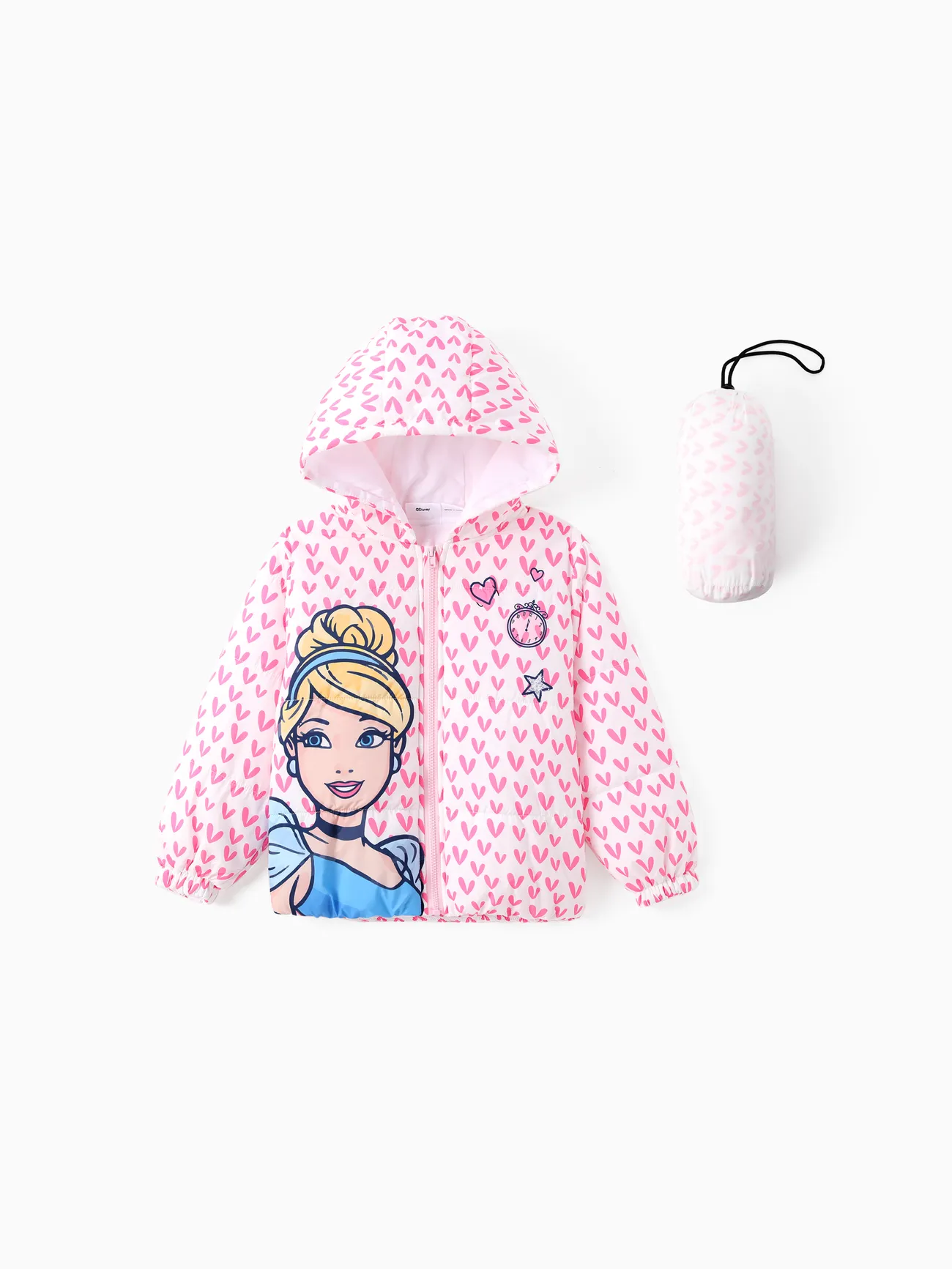 

Disney Princess Toddler Girl 2pcs Cindere/Belle/Ariel Heart/Dots/Gradient Print Hooded Jacket Coat With Storage Bag