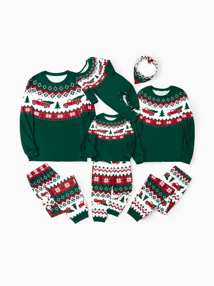 Green Christmas Tree Pajamas Matching Family Outfits (Long Sleeves)