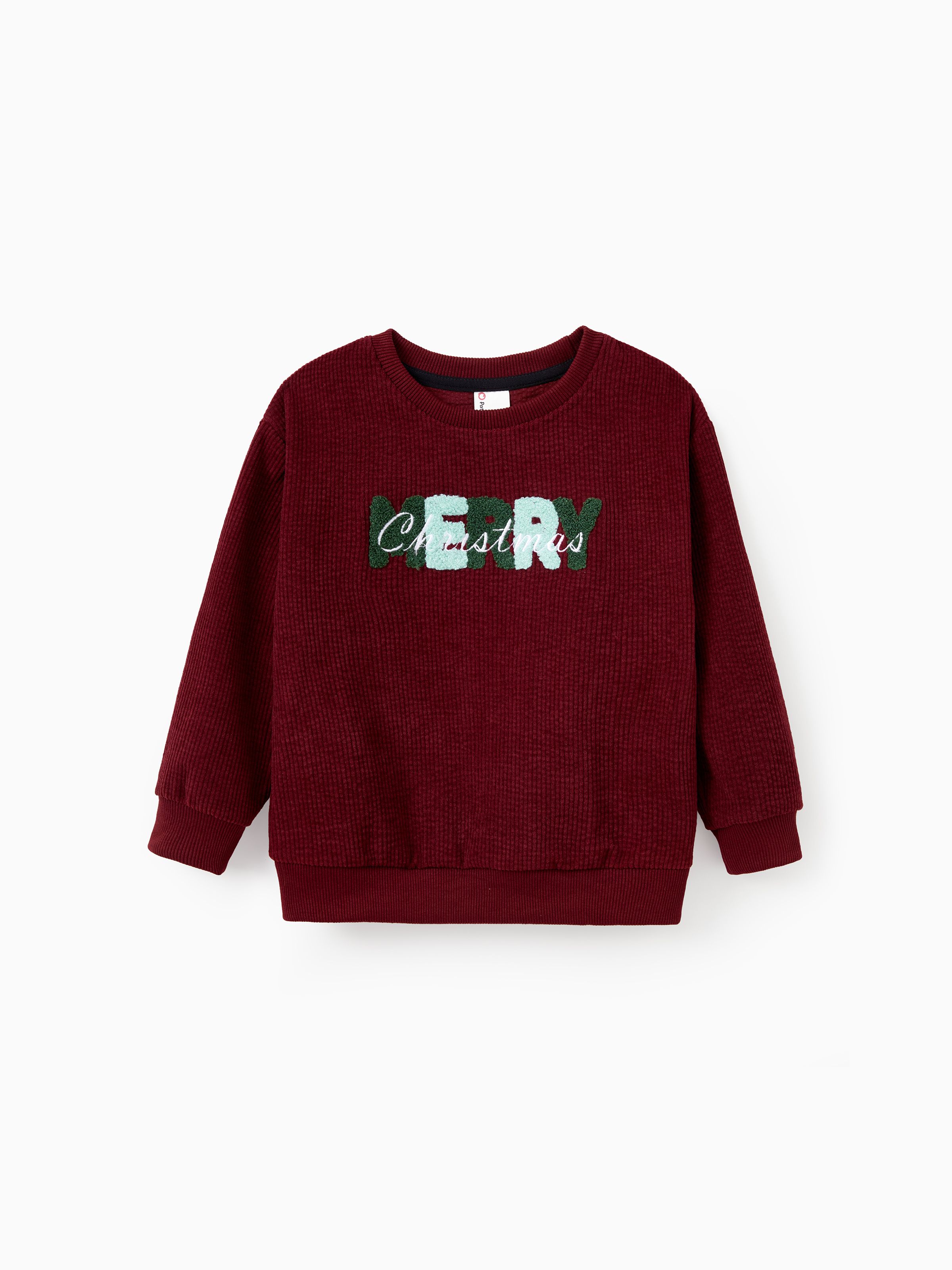 

Christmas Sweatshirt Matching Family 3D Fluff Merry Christmas Green&Red Long Sleeves Ribbed Tops