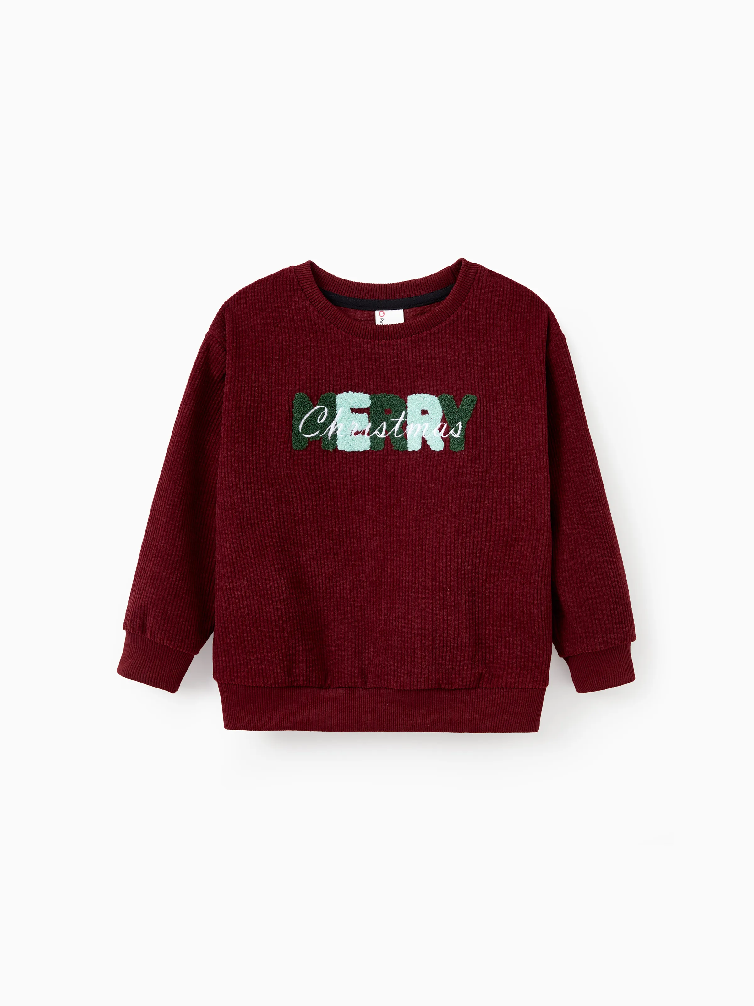 

Christmas Sweatshirt Matching Family 3D Fluff Merry Christmas Green&Red Long Sleeves Ribbed Tops