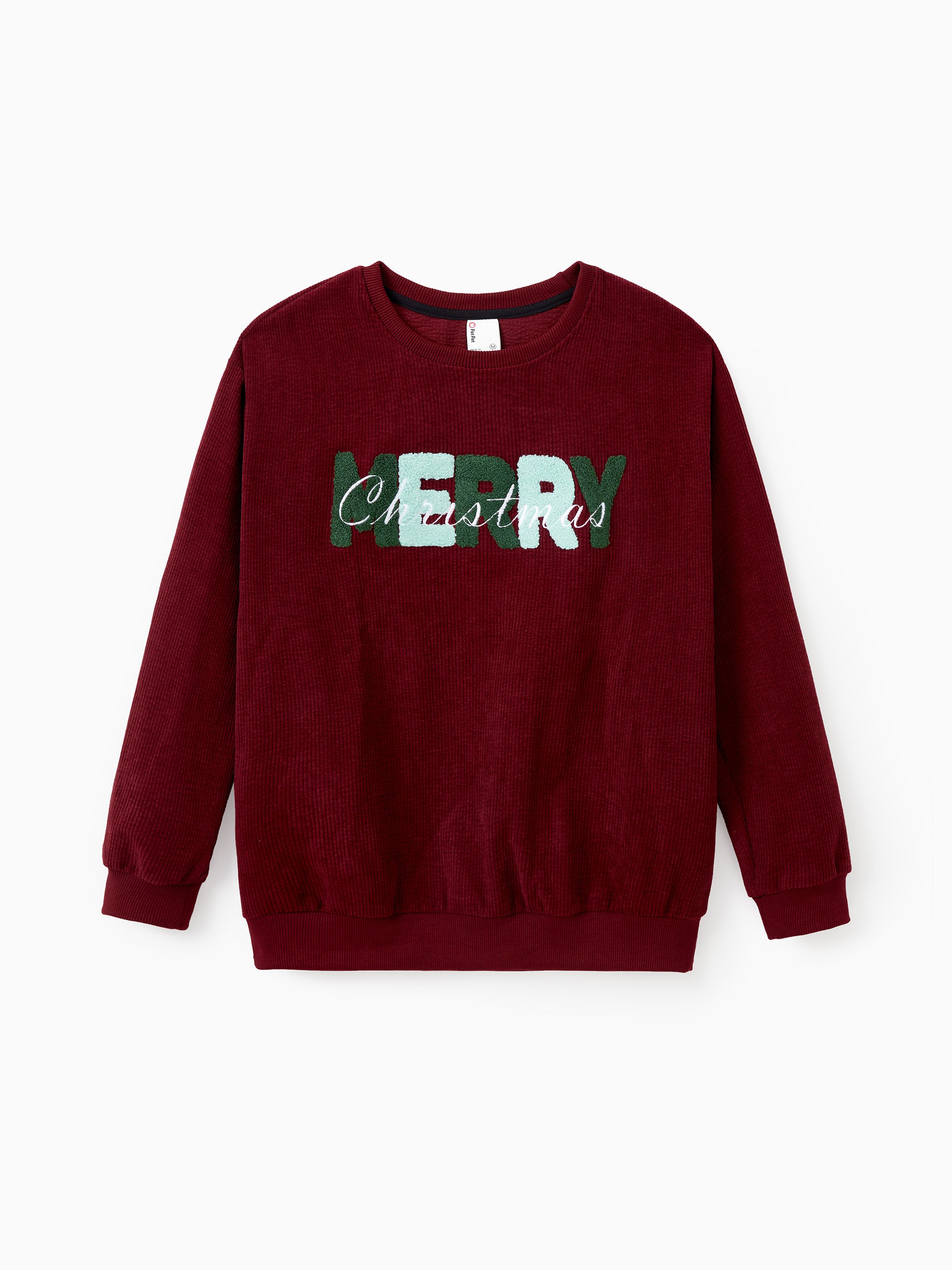 

Christmas Sweatshirt Matching Family 3D Fluff Merry Christmas Green&Red Long Sleeves Ribbed Tops