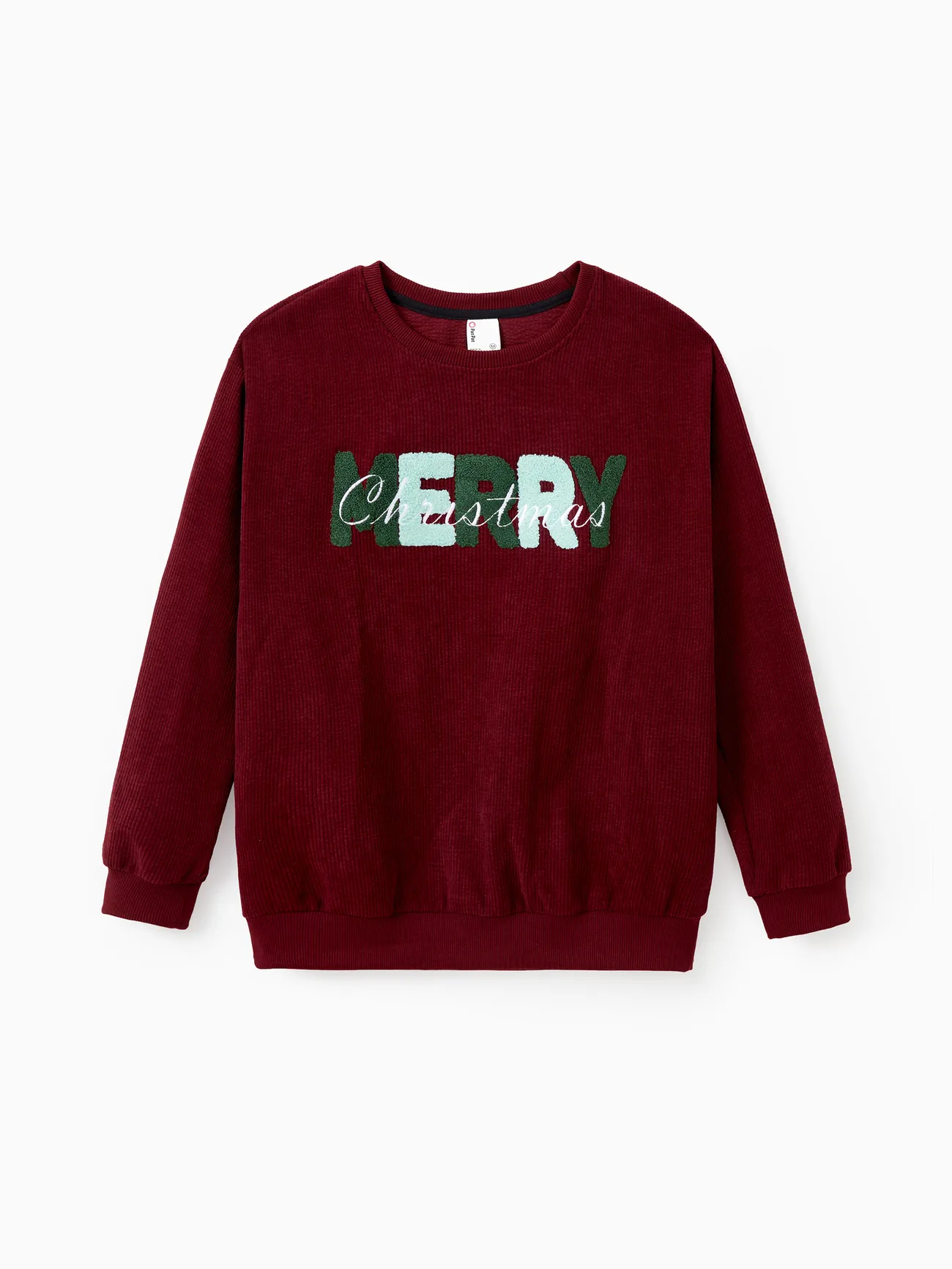 

Christmas Sweatshirt Matching Family 3D Fluff Merry Christmas Green&Red Long Sleeves Ribbed Tops