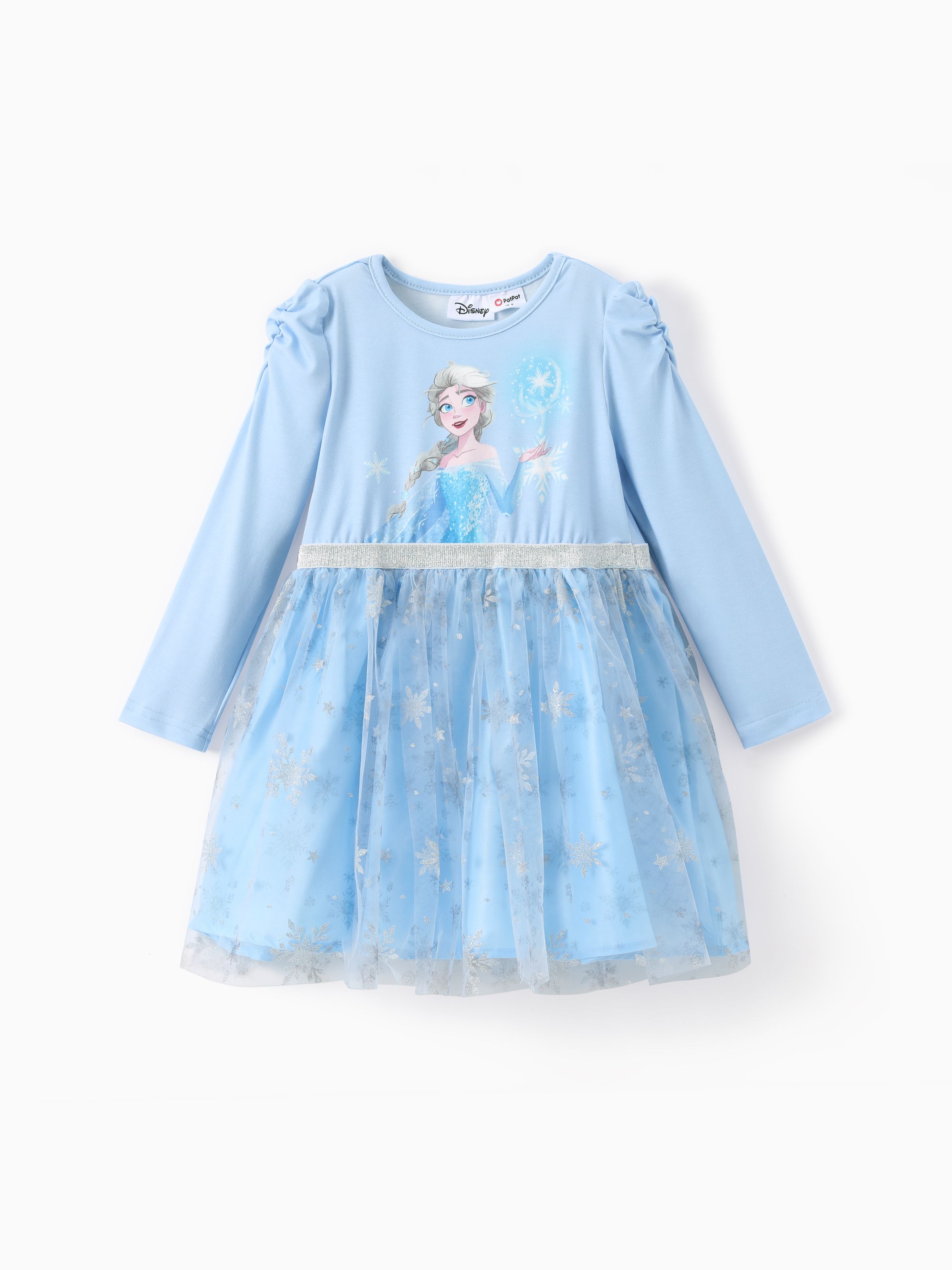 

Disney Frozen Toddler Girl 1pc Naia™ Elsa Snowflake Pattern Lantern Sleeves Tulle Dress