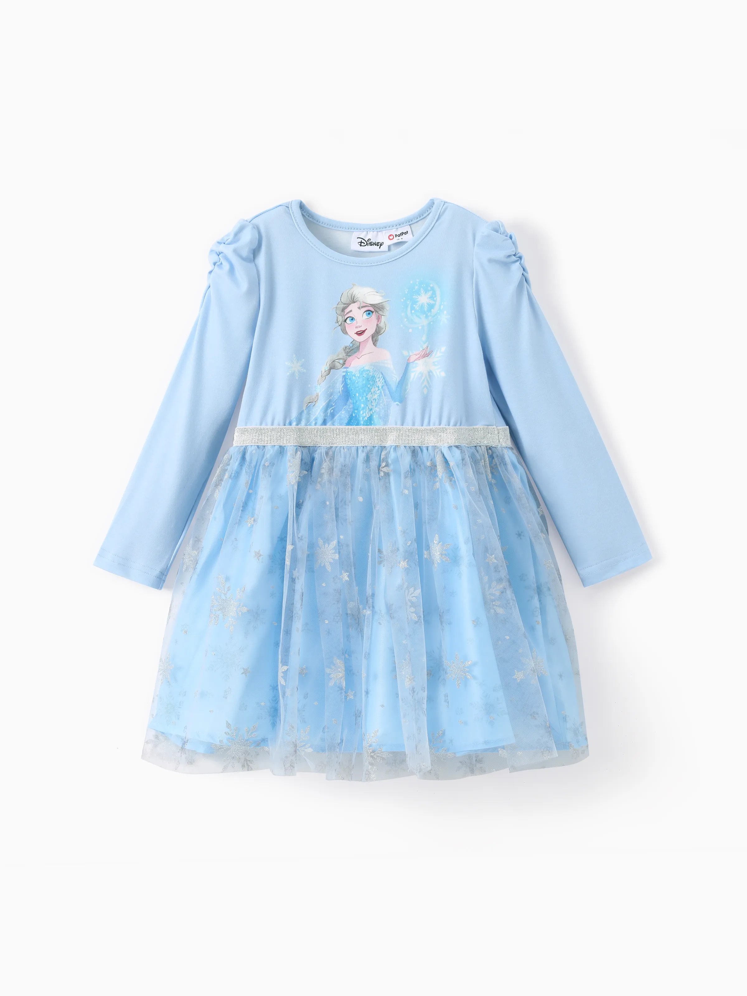 Disney Frozen Niña Pequeña 1pc Naia™ Elsa Patrón de copo de nieve Mangas de linterna Vestido de tul