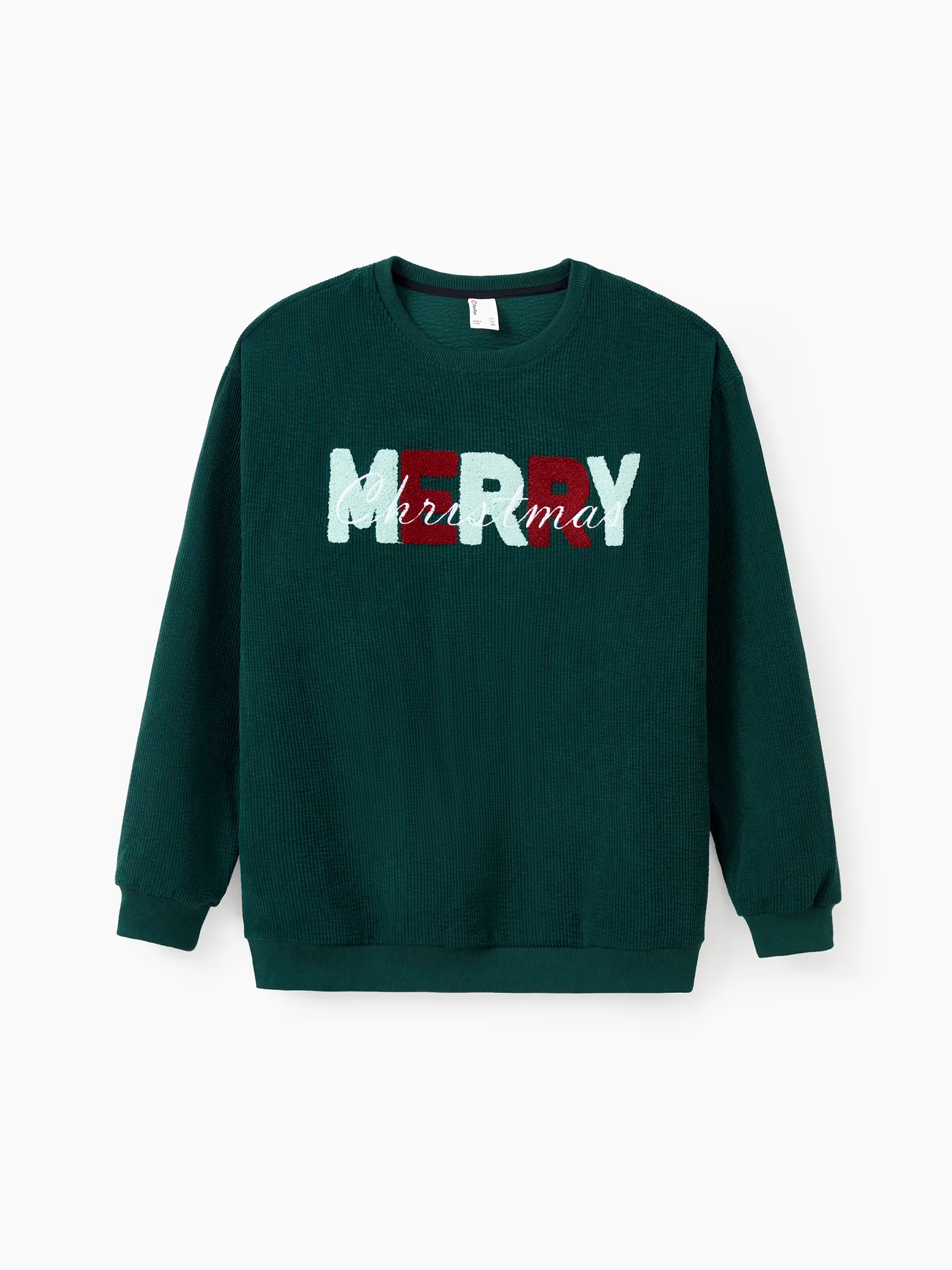 

Christmas Sweatshirt Matching Family 3D Fluff Merry Christmas Green&Red Long Sleeves Ribbed Tops