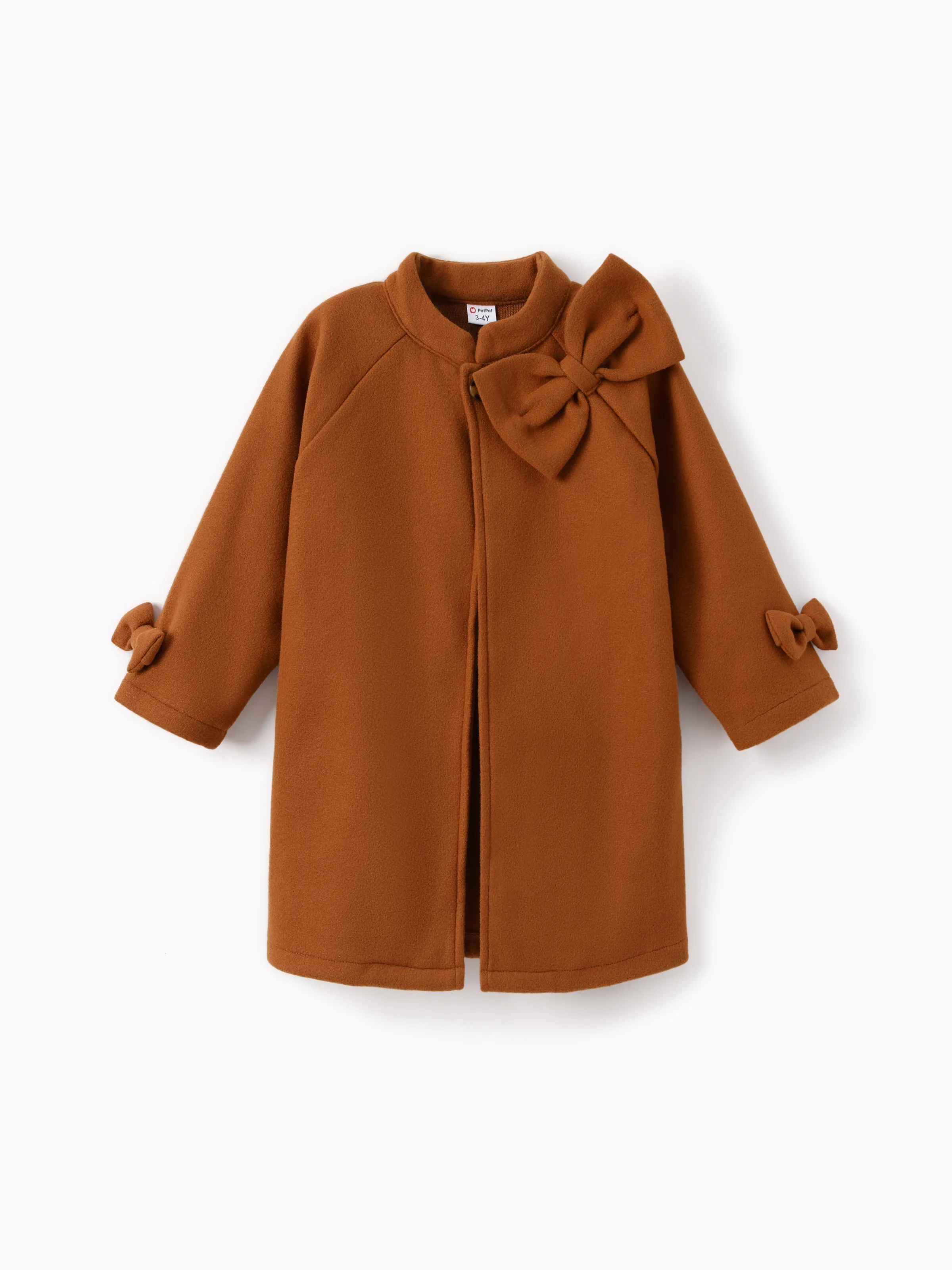 

Toddler Girl Bowknot Design Open Front Brown Blend Coat