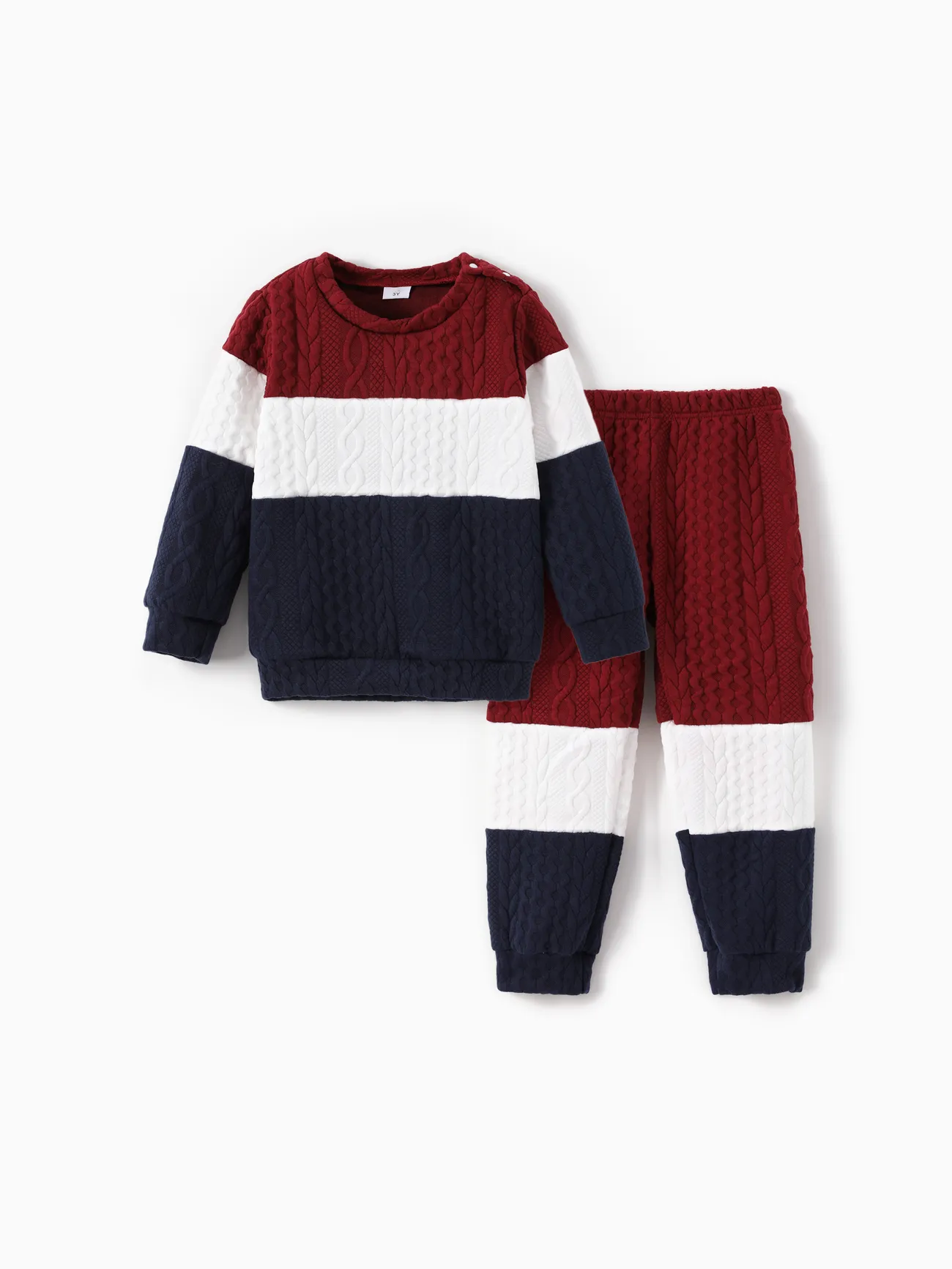 

2-piece Toddler Girl/Boy Colorblock Cable Knit Sweatshirt and Pants Set