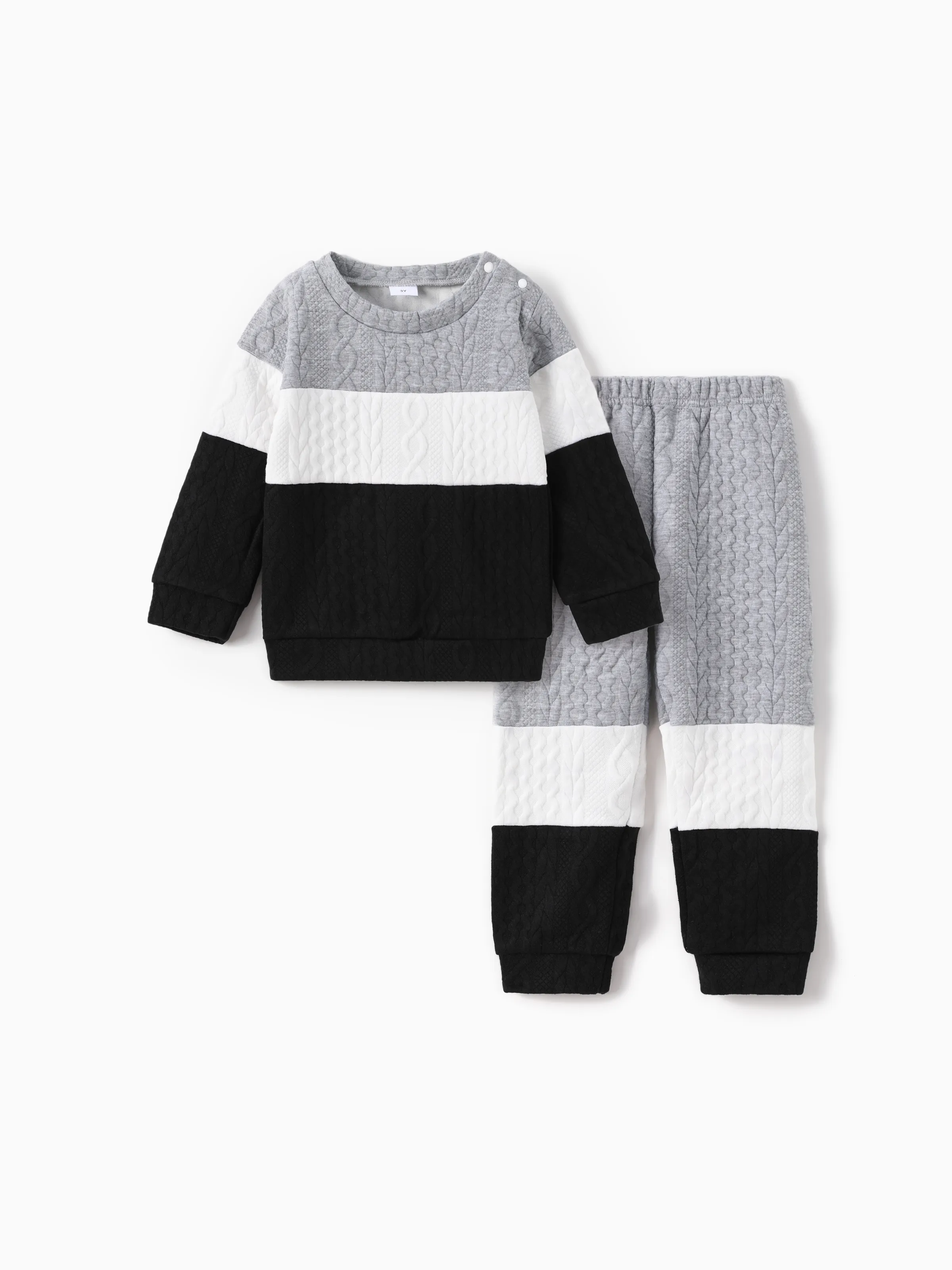 2-piece Toddler Girl/Boy Colorblock Cable Knit Sweatshirt and Pants Set