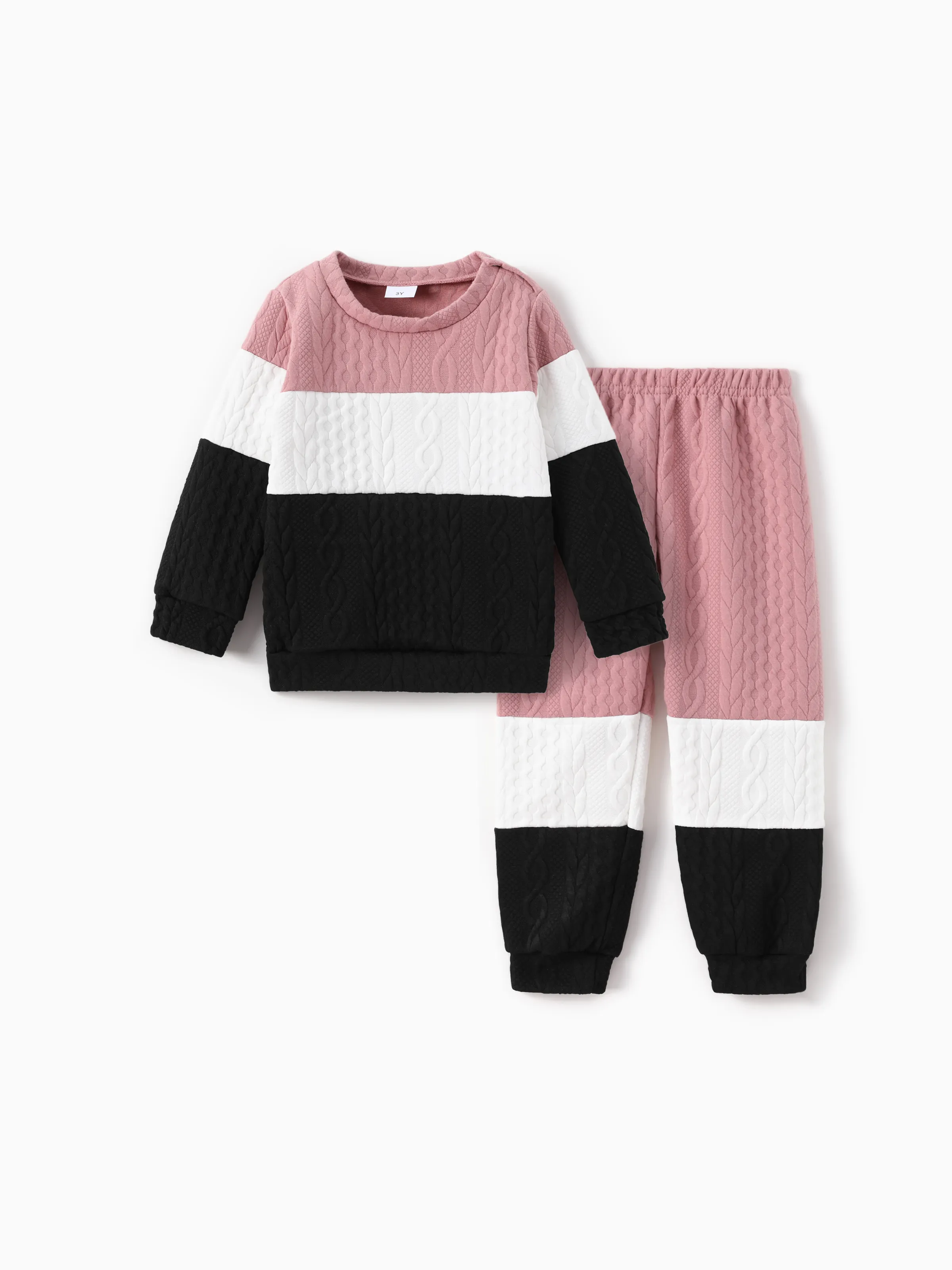 2-piece Toddler Girl/Boy Colorblock Cable Knit Sweatshirt and Pants Set