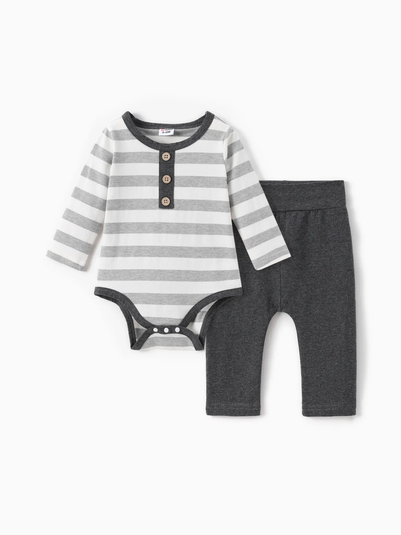 

2pcs Baby Boy 100% Cotton Pants and Striped Long-sleeve Romper Set