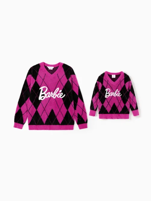 Barbie Mommy And Me 1pc Logo Embroidered Checkered Knitwear 