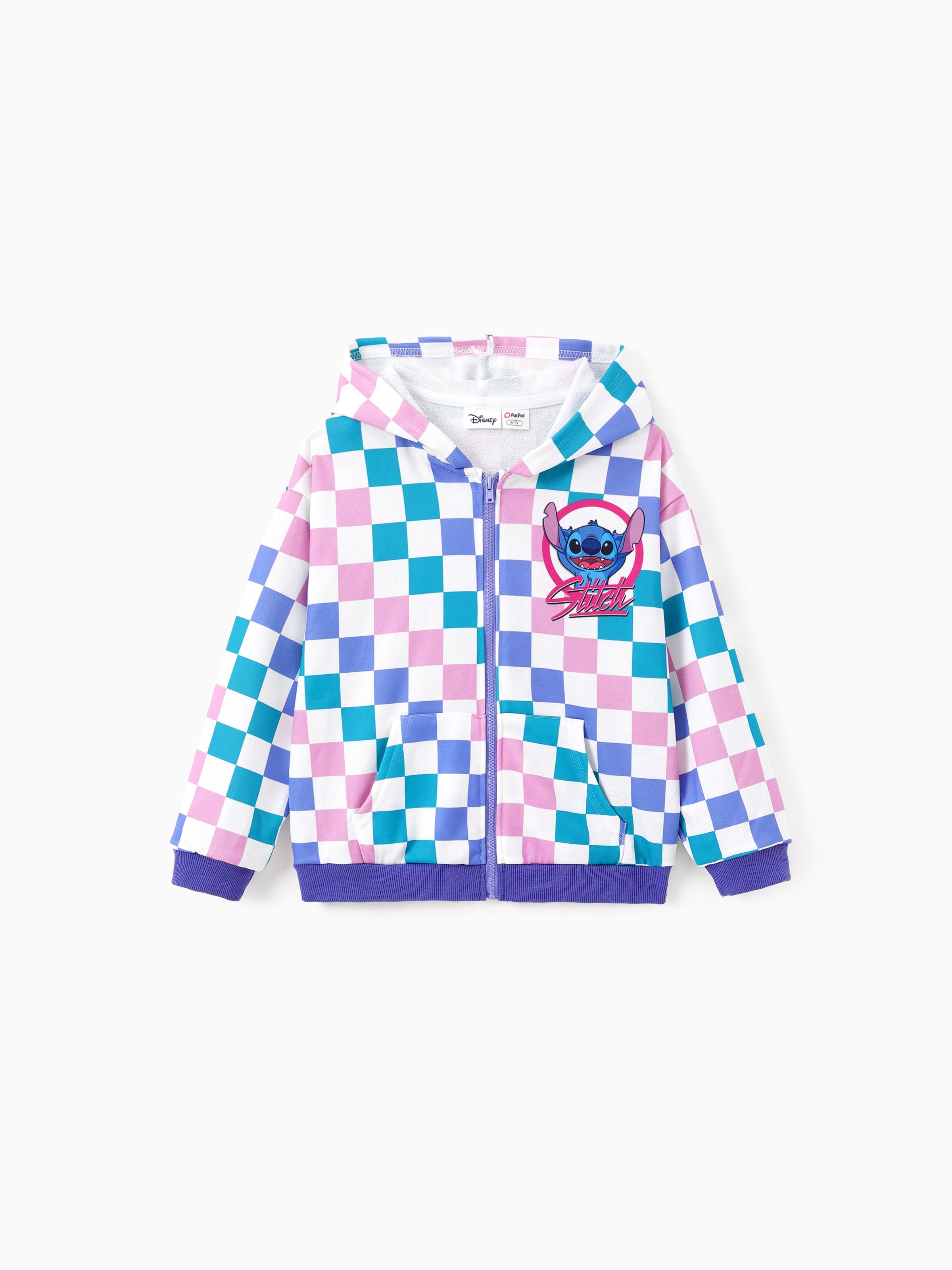 

Disney Stitch Kid Girl 1pc Checkered Graffiti Pattern Hooded Jacket