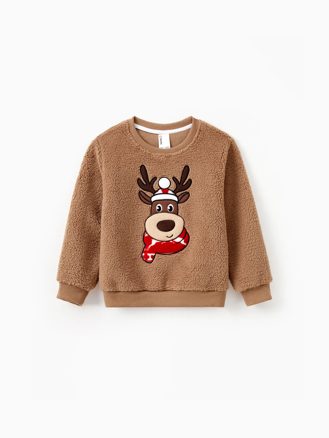 

Brown Reindeer Sweatshirts Fluffy Sherpa Fleece Long Sleeves Tops