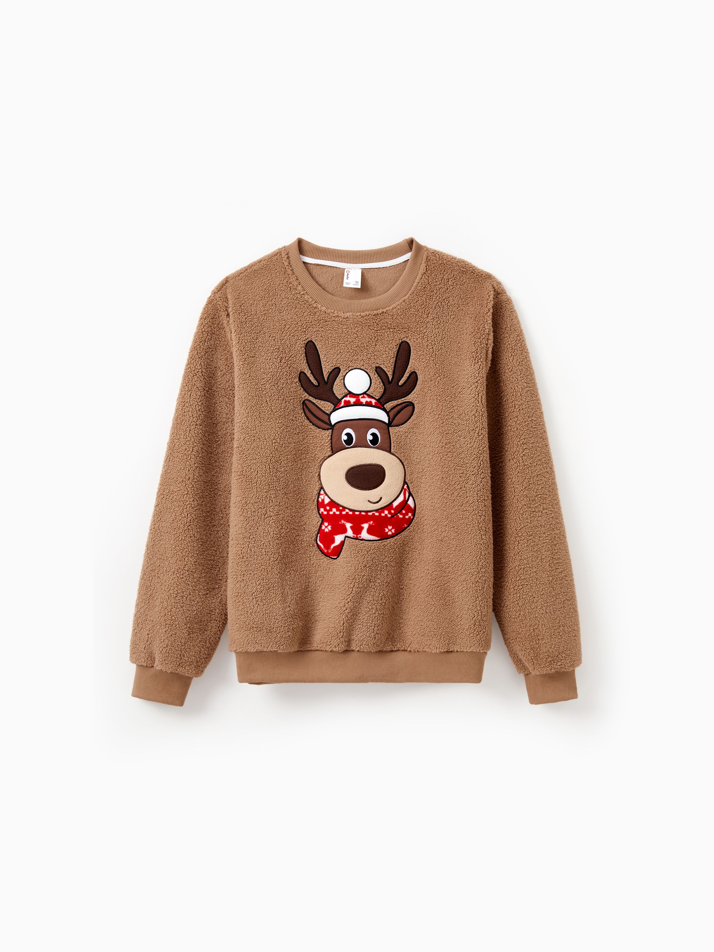 

Brown Reindeer Sweatshirts Fluffy Sherpa Fleece Long Sleeves Tops