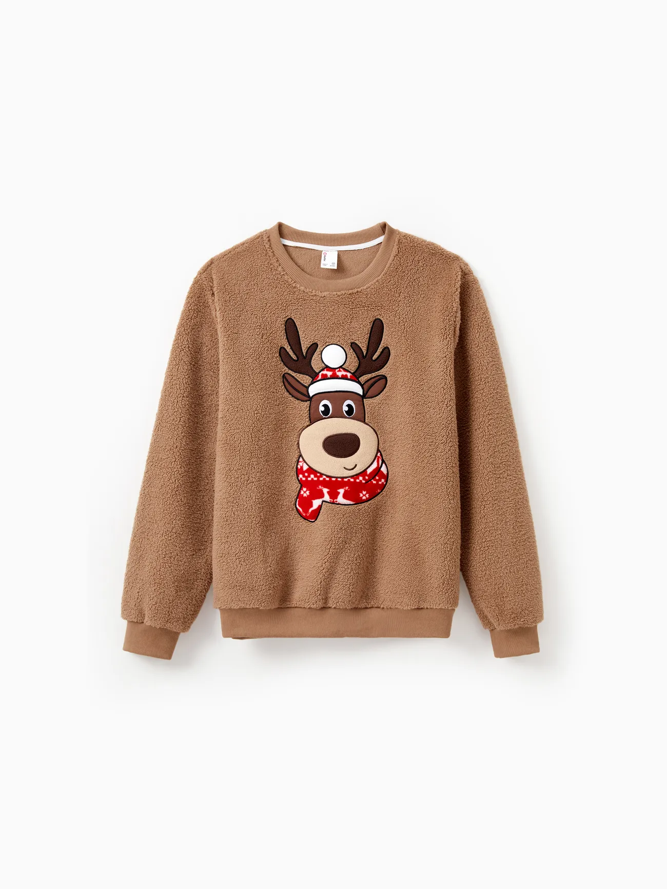 

Brown Reindeer Sweatshirts Fluffy Sherpa Fleece Long Sleeves Tops