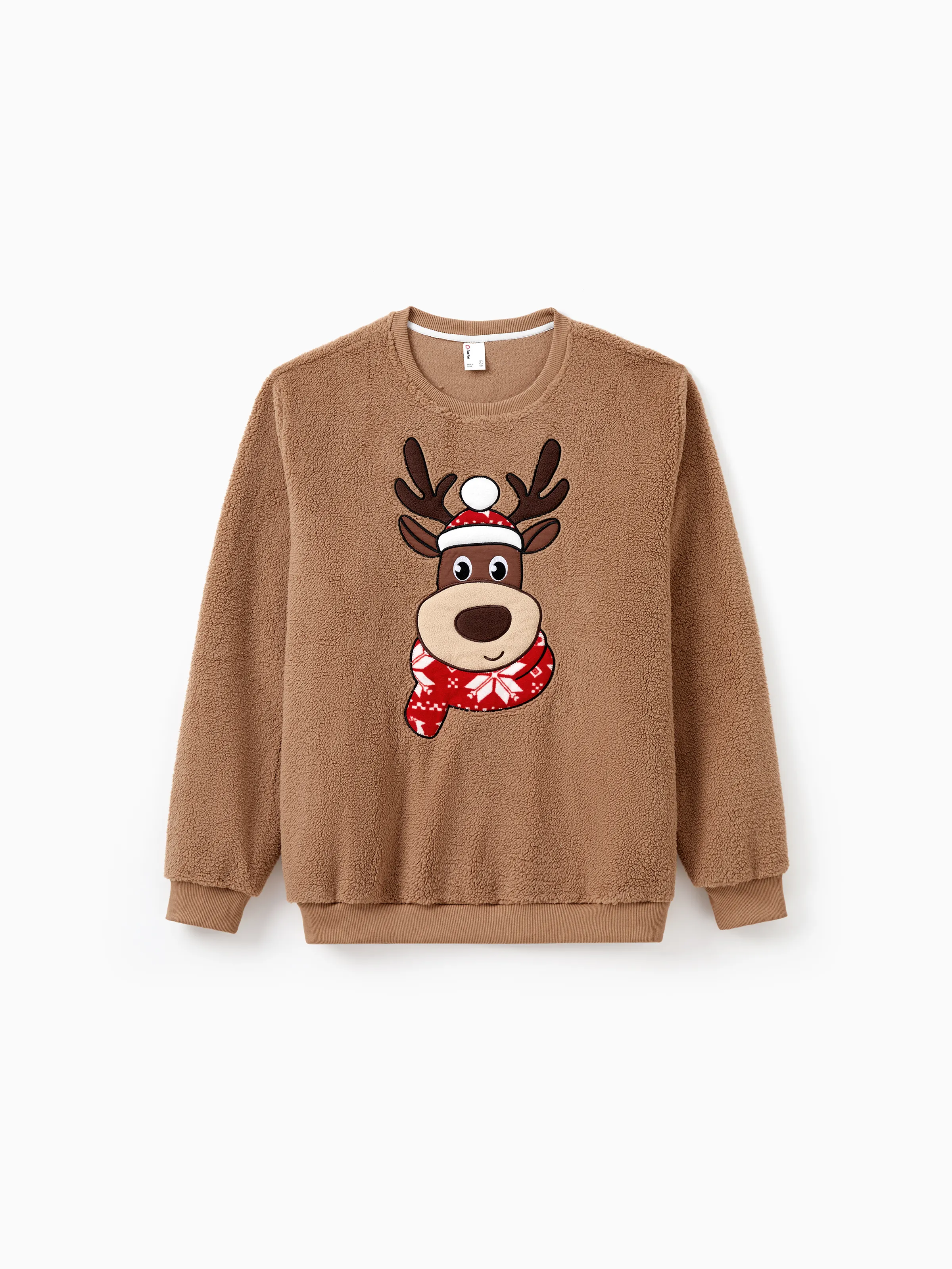 

Brown Reindeer Sweatshirts Fluffy Sherpa Fleece Long Sleeves Tops