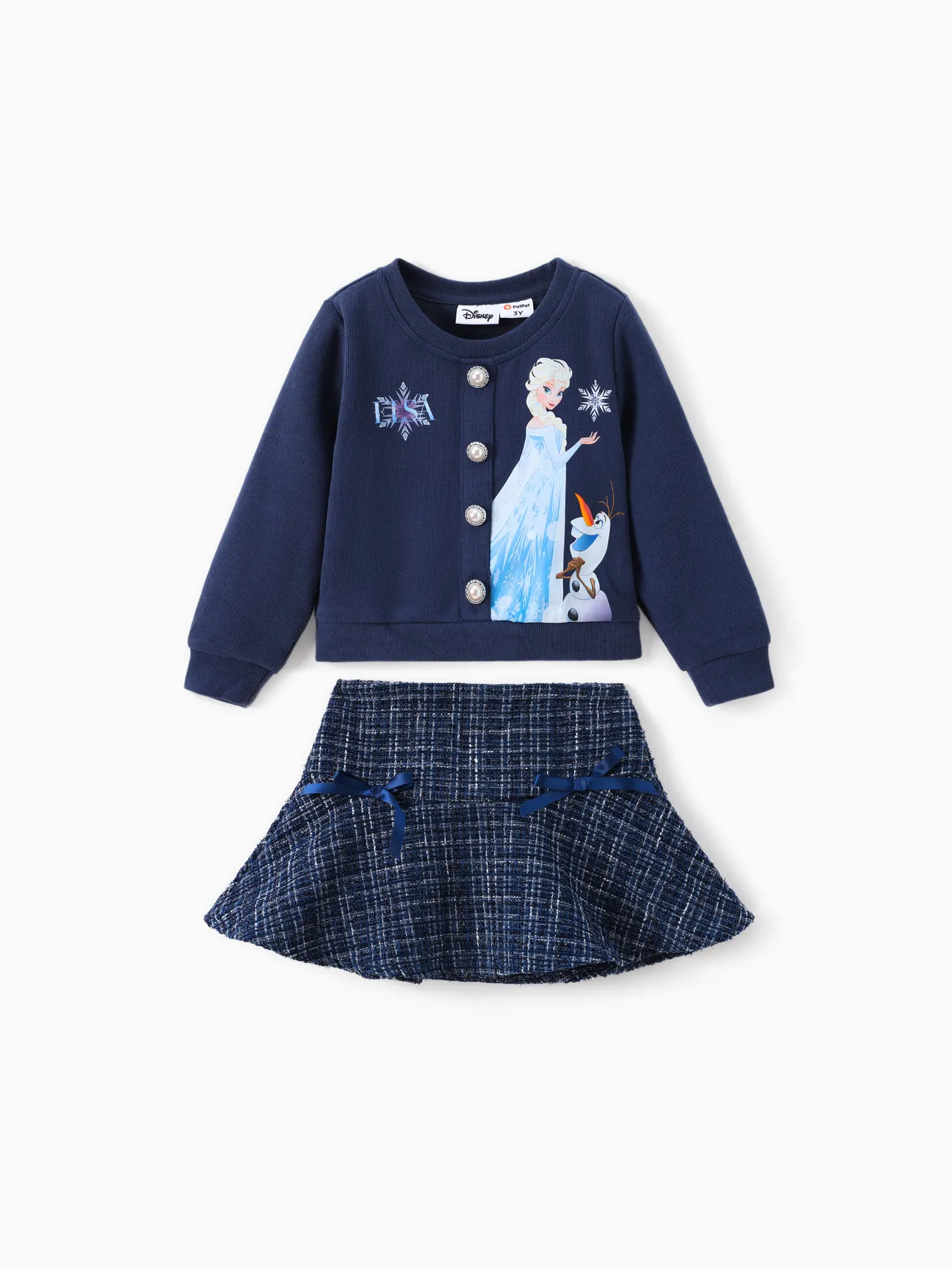 

Disney Frozen Toddler Girl 2pcs Elsa Cotton Top with Tweed Bowknot Skirt Set