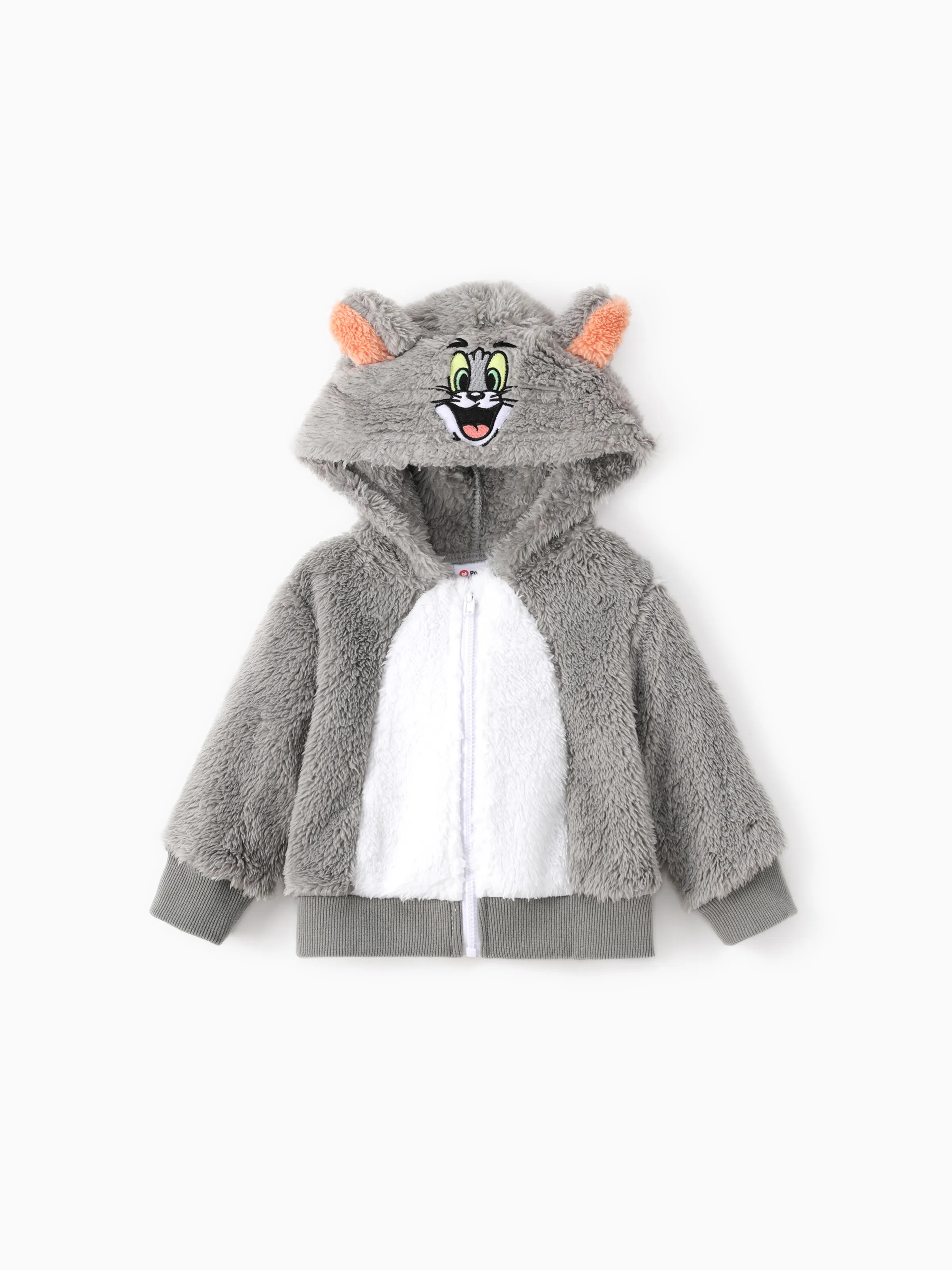 

Tom and Jerry Baby/Toddler Character Embroidered Plush Hooded Coat With 3D Ears