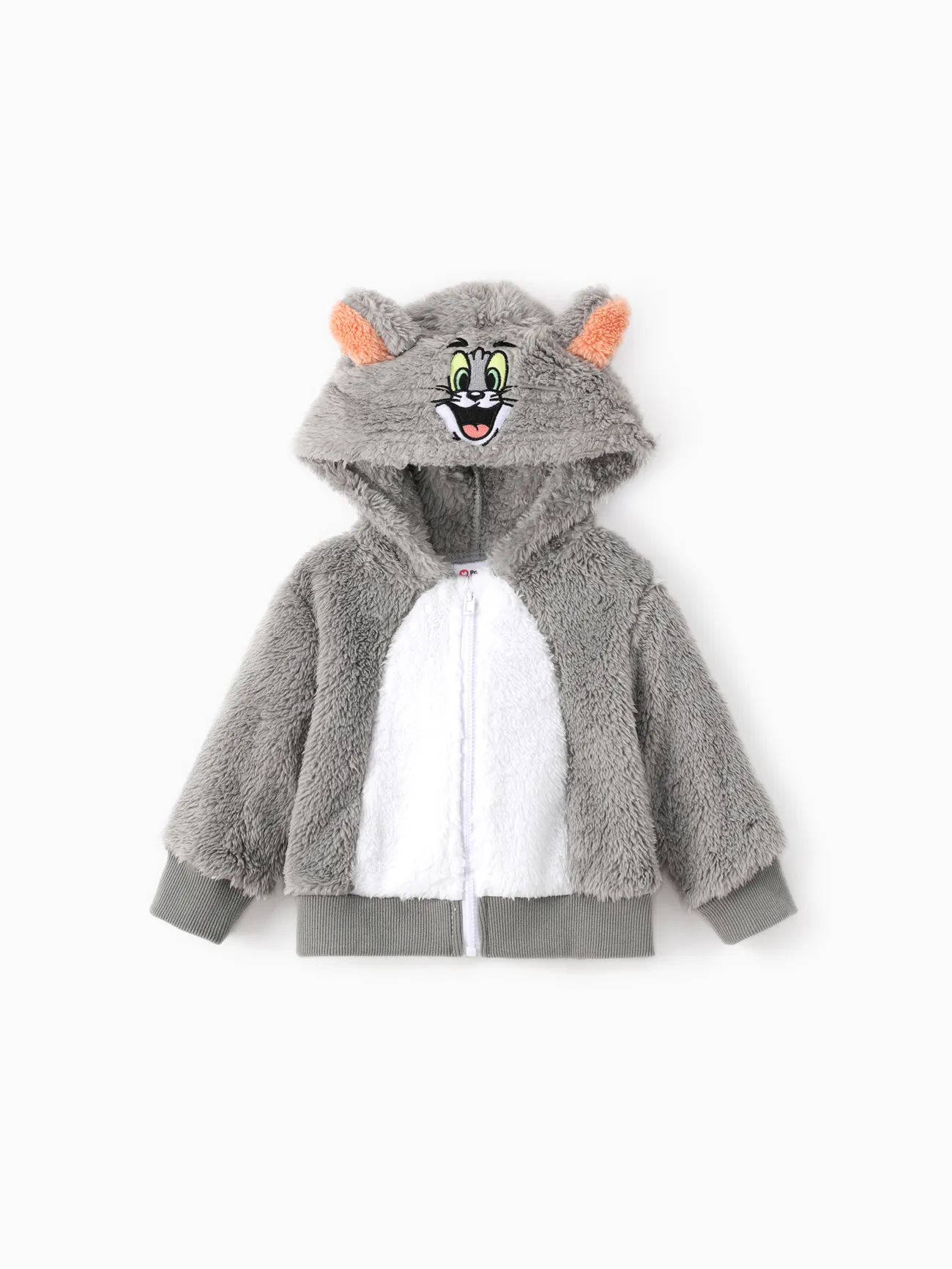 

Tom and Jerry Baby/Toddler Character Embroidered Plush Hooded Coat With 3D Ears