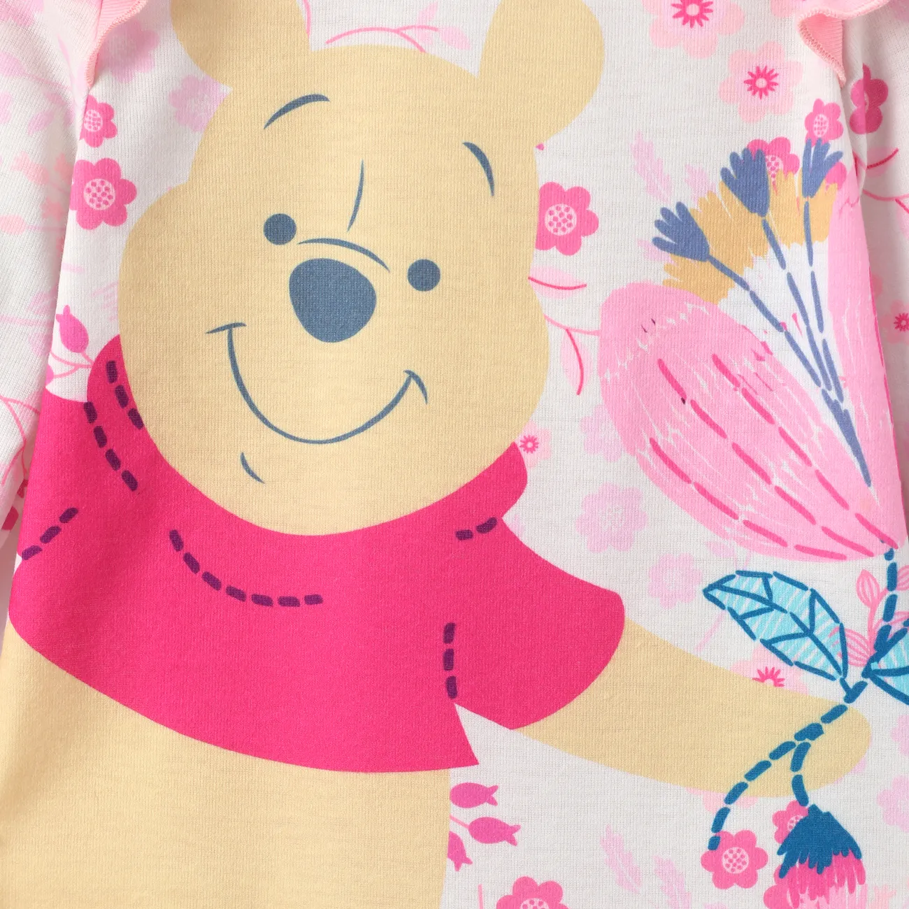 beige almendra - Disney Winnie the Pooh Día de San Valentín Bebé Chica Mangas con volantes Flor rota Infantil Manga larga Monos - image 3