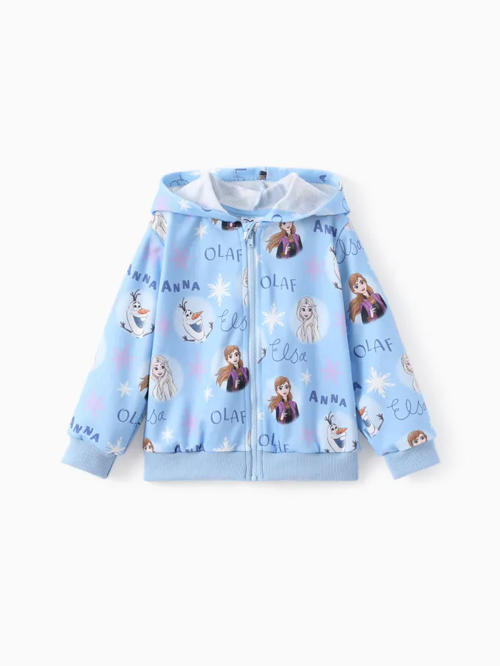 Disney Frozen Toddler Girl 1pc Elsa Anna and Olaf Snowflake Allover Print Hooded Jacket 