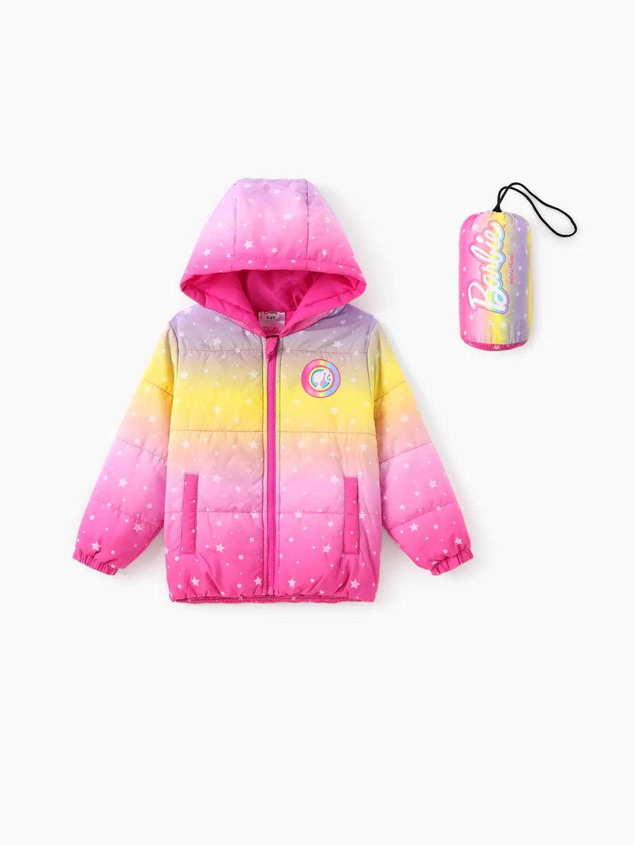 

Barbie Toddler/Kid Girl 2pcs Stars Gradient Print Hooded Jacket Coat With Storage Bag