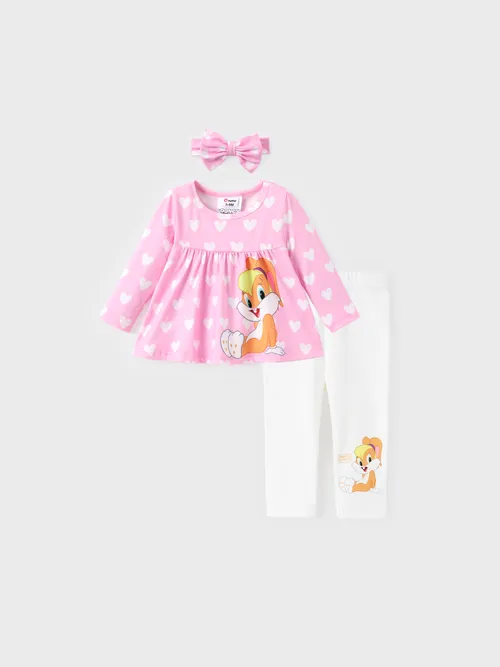 

Looney Tunes Baby/Toddler Girl 3pcs Character Heart Pattern Ruffle Top And Cotton Leggings With Headband Set