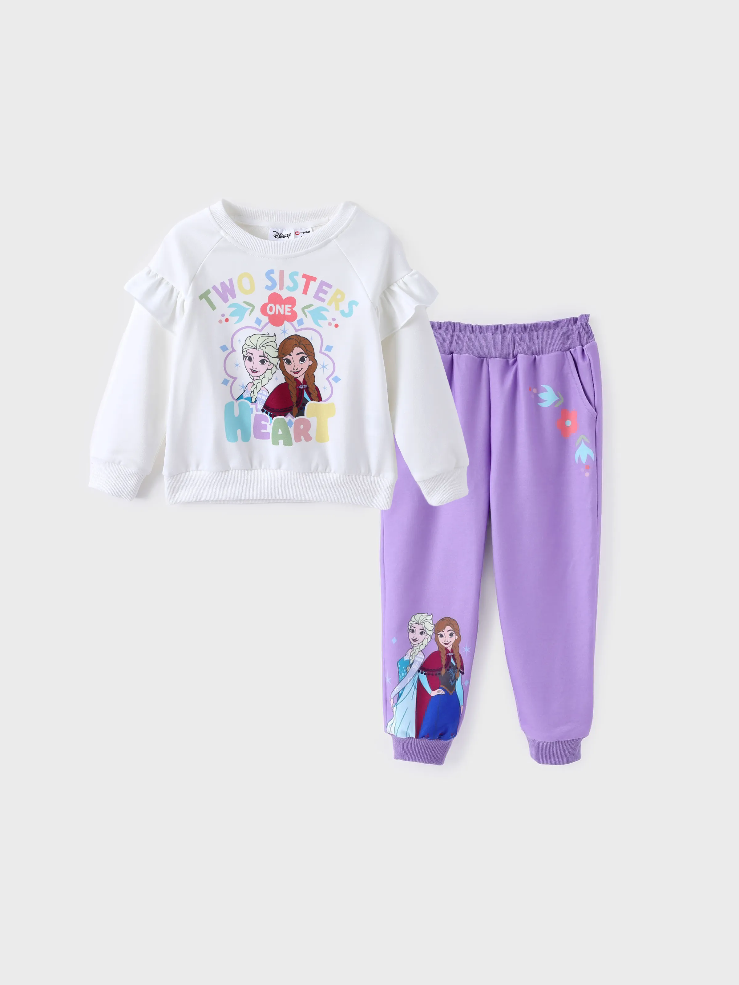 

Disney Frozen Toddler Girl 2pcs Elsa/Anna Floral Ruffle-sleeve Sweatshirt with Jogger Set