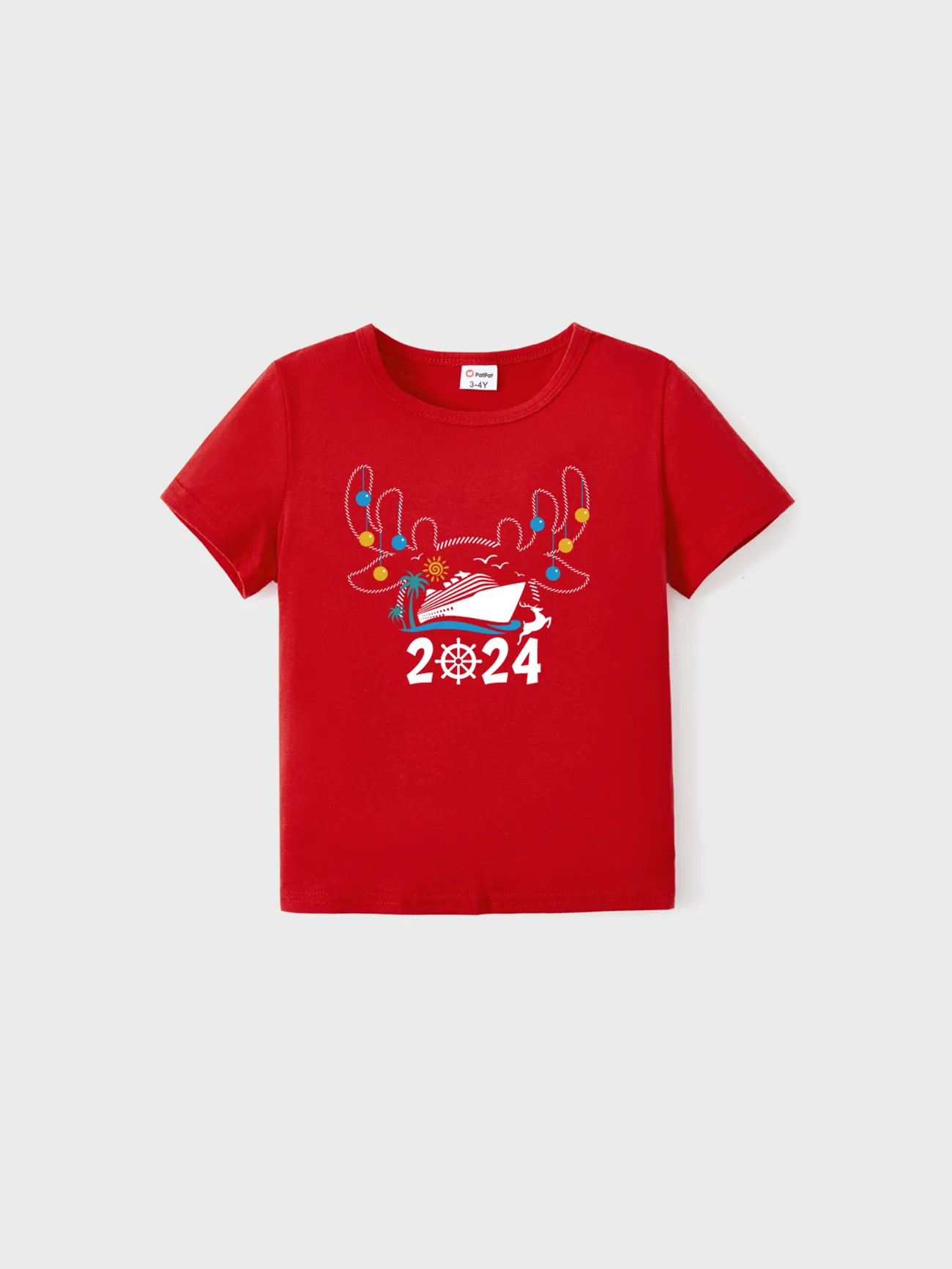 

Reindeer Tee Christmas Reindeer Pattern Short Sleeves Tops Matching for Family