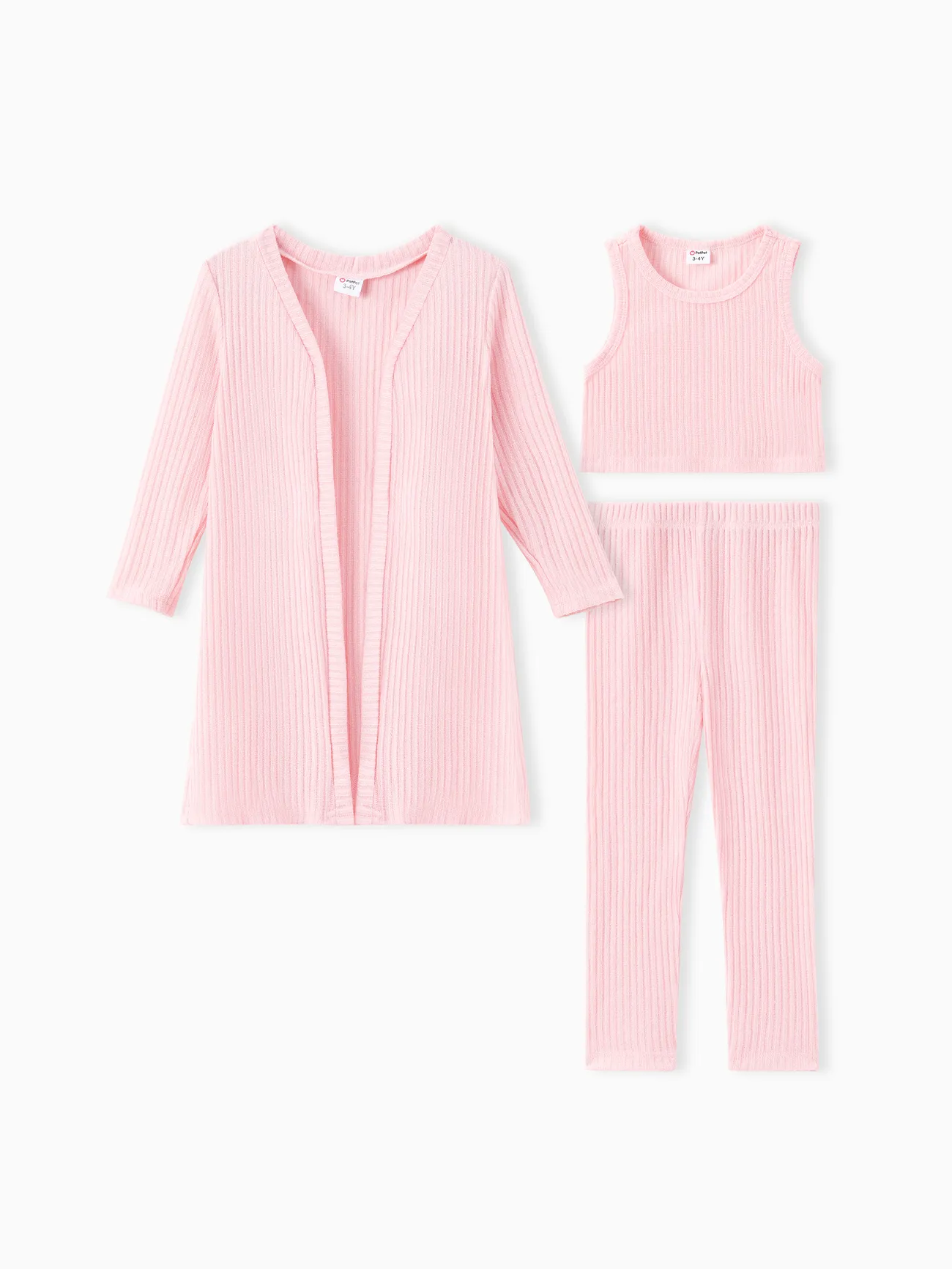 

3pcs Toddler Girl Solid Color Ribbed Set