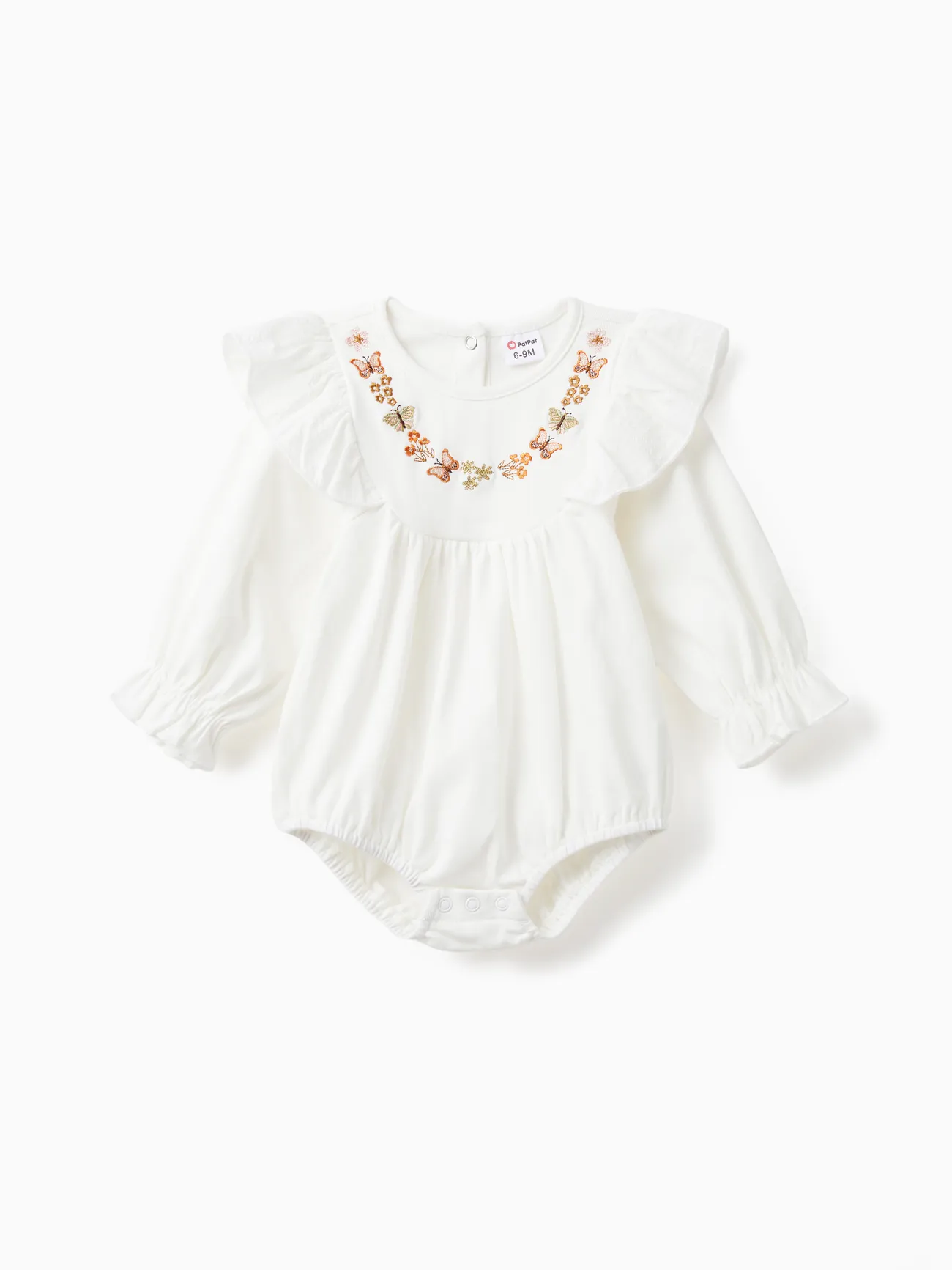 

Baby Girl Butterfly Embroidered Ruffled Long-sleeve Romper