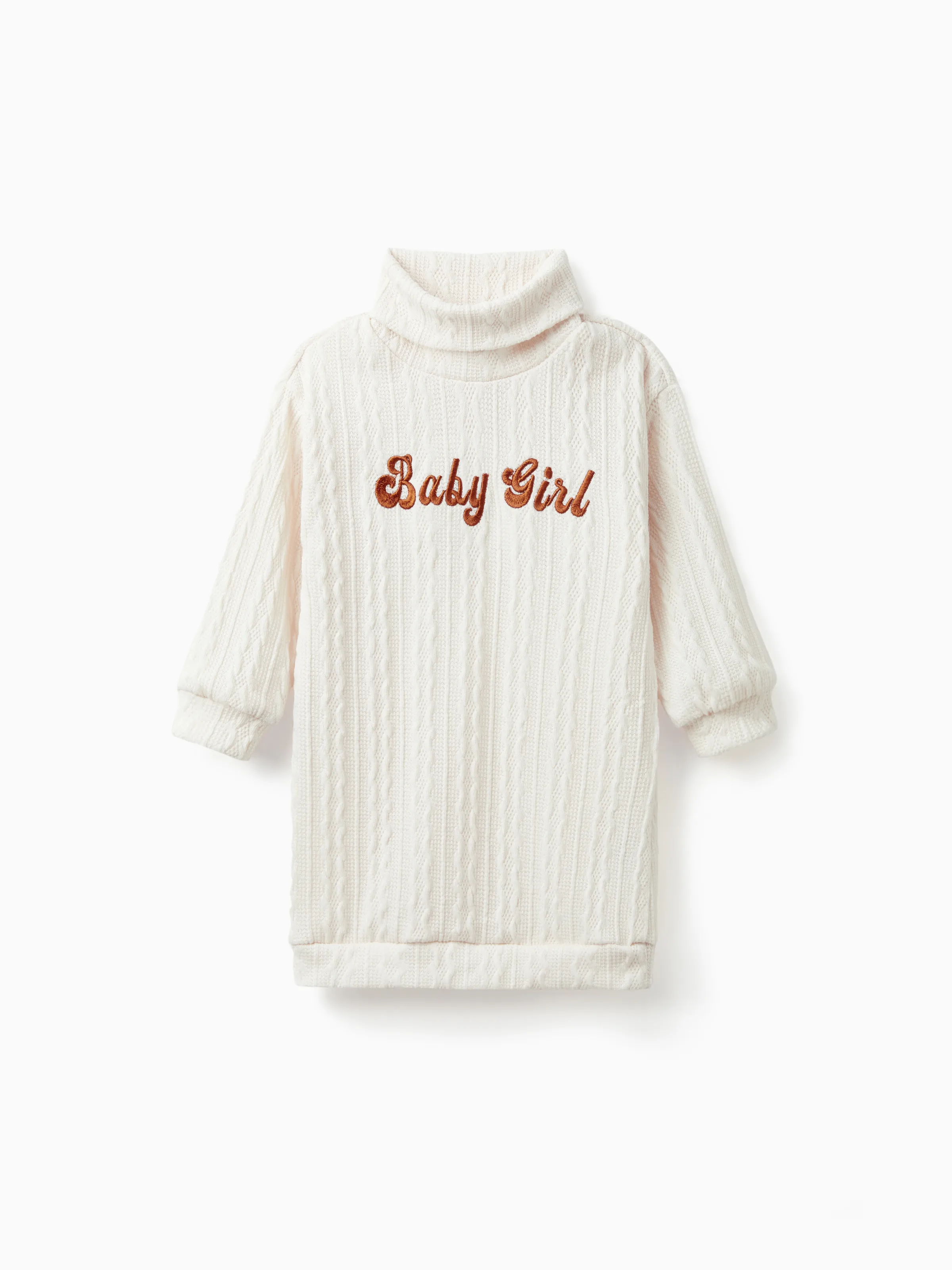 

Toddler Girl Letter Embroidered Textured Turtleneck Long-sleeve Sweater Dress