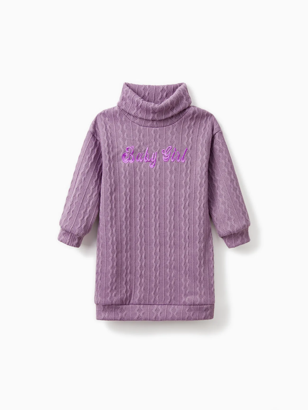 

Toddler Girl Letter Embroidered Textured Turtleneck Long-sleeve Sweater Dress