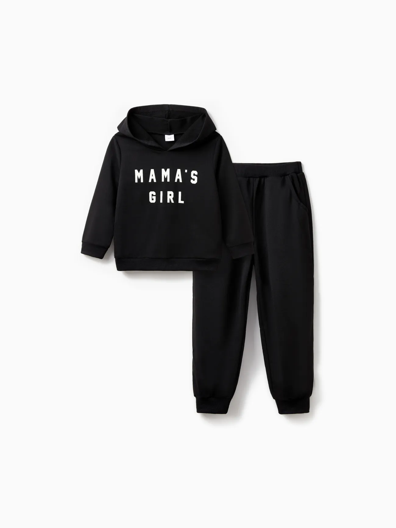 

2pcs Toddler Girl Letter Print Luminous Black Hoodie Sweatshirt and Pants Set