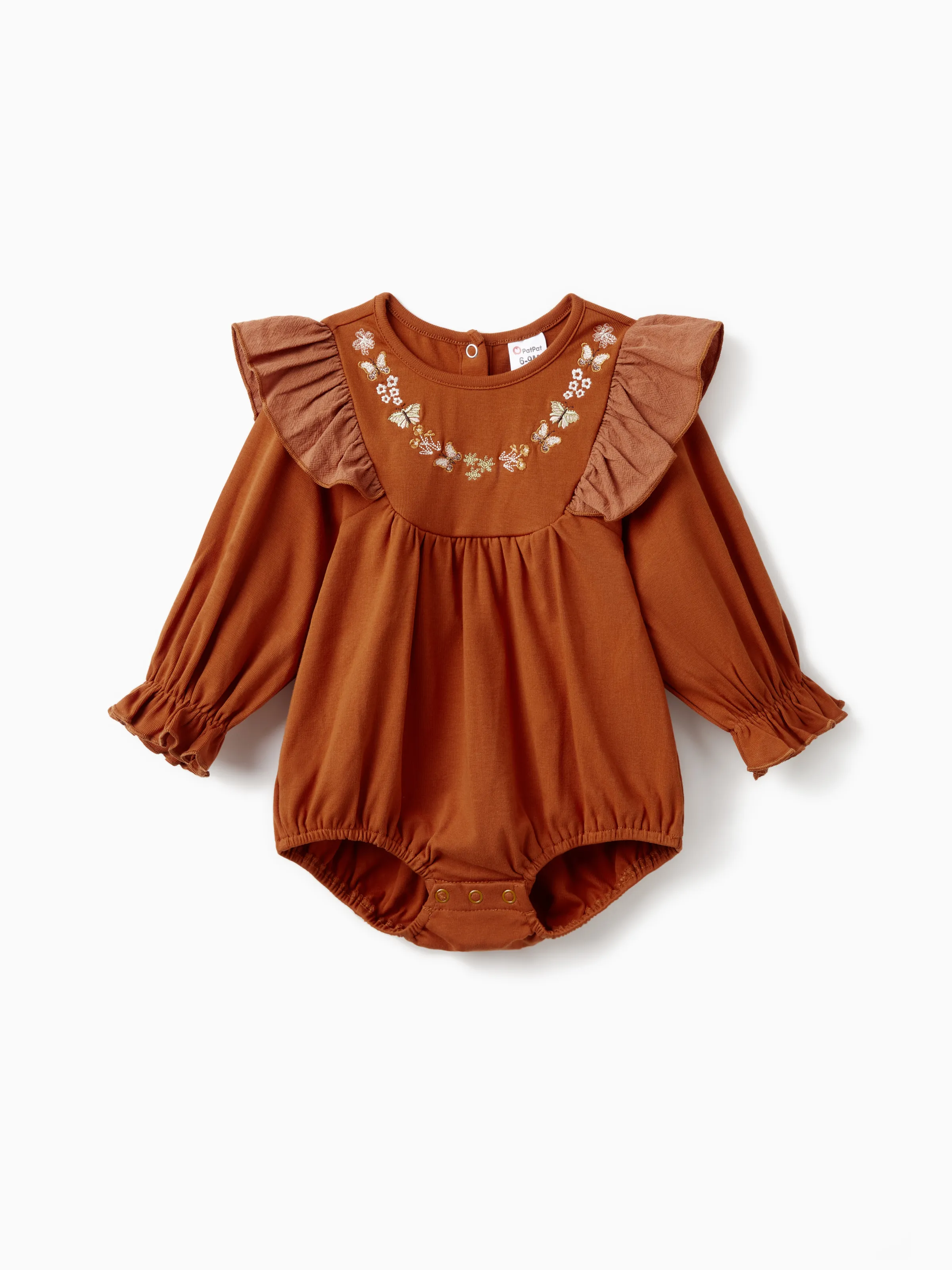 

Baby Girl Butterfly Embroidered Ruffled Long-sleeve Romper