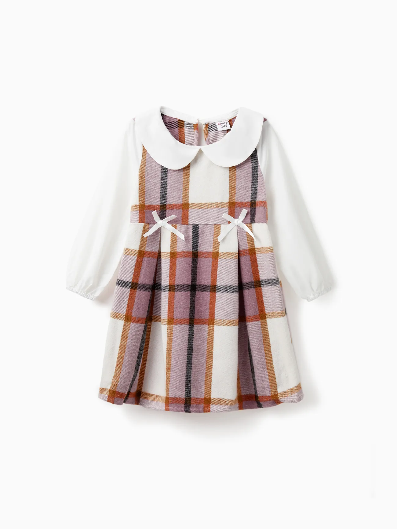 

Toddler Girl Doll Collar Plaid Bowknot Design Long-sleeve Dress