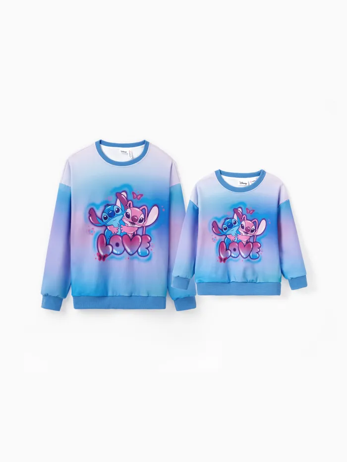 Disney Stitch Mommy and Me 1pc Personaje Patrón de Corazón Sudadera Teñida 